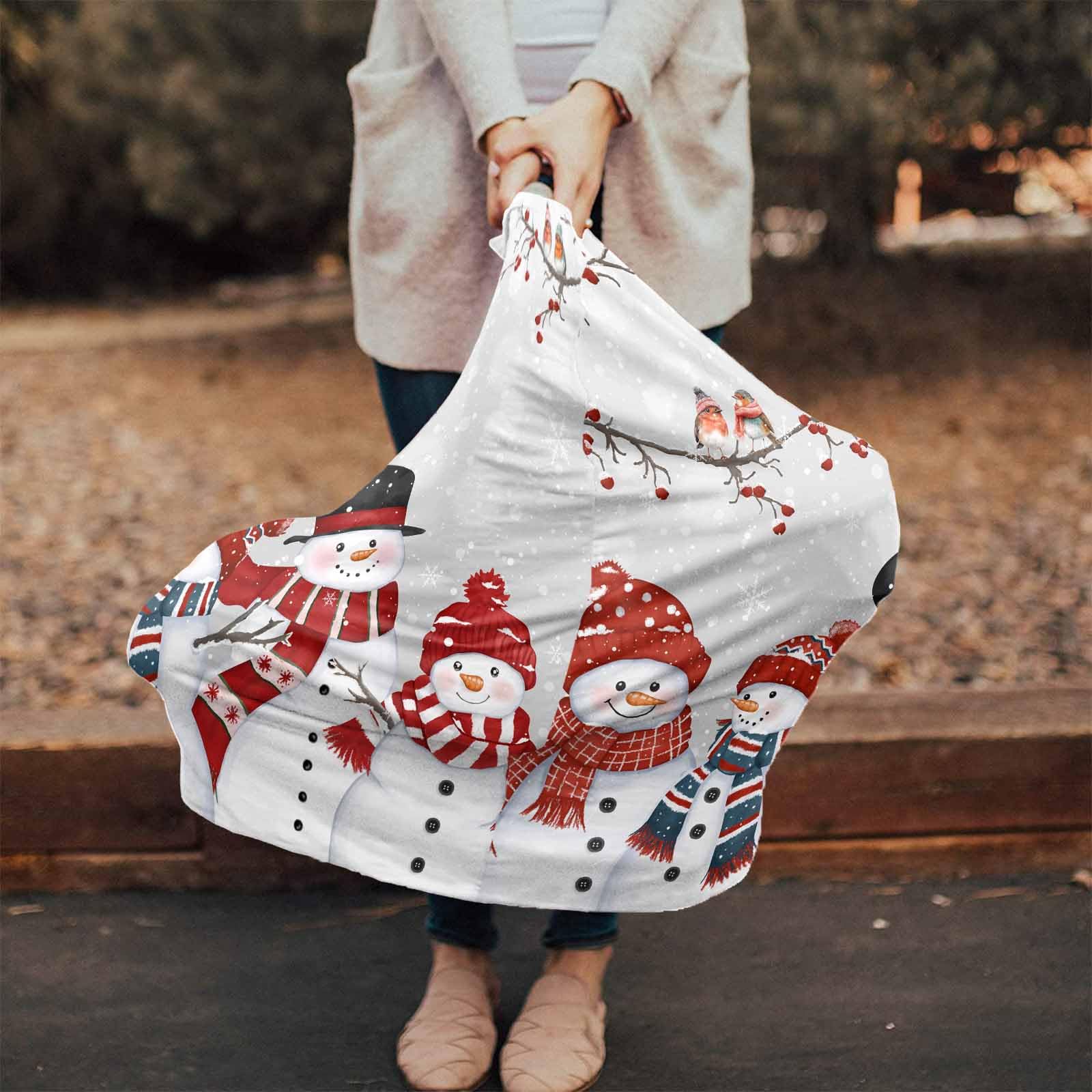 Nursing Cover for Breastfeeding Scarf, Christmas Red Snowman Bird Snow Grey Baby Car Covers Super Soft Multi Use for Canopy Shopping Cart Cover Blanket Stroller Cover