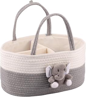Portable Diaper Caddy Organizer, Soft Cotton Rope Baby Diaper Caddy Organizer with Sturdy Handle for Home Nursery Living Room Boys & Girls (A)