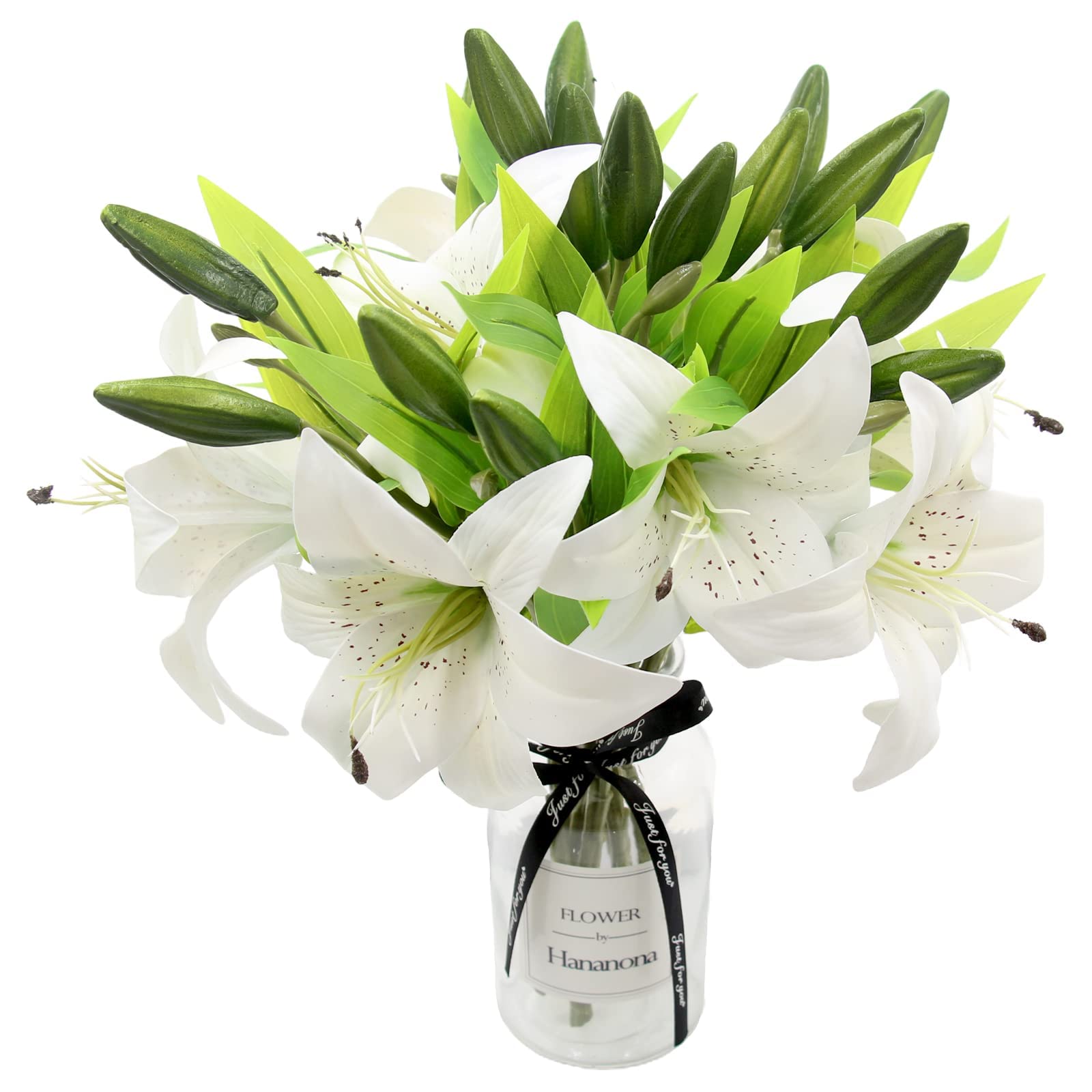 Artificial Flowers 8 Pieces Artificial Lilies with 3 Buds Floral Art Vegetable Flowers Latex Full Flower Real Touch for Home Decoration Wedding Party Office Restaurant (White)