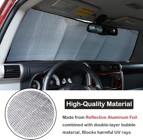 Miniatura 3 de Parasol para parabrisas delantero compatible con Toyota FJ Cruiser 2007-2021, parasol plegable reflectante para rayos UV y protección solar contra