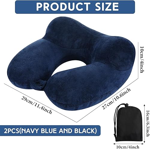 Vista 62 de Sintuff 2 almohadas inflables de viaje con bolsa compacta y terciopelo con los ojos vendados, almohada inflable para el cuello del avión, cojín Gris