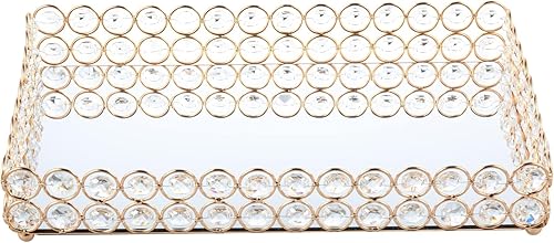 Miniatura 9 de Feyarl Bandeja de perfume de maquillaje de cristal, bandeja decorativa con espejo para el cuidado de la piel para decoración del hogar, tocador,
