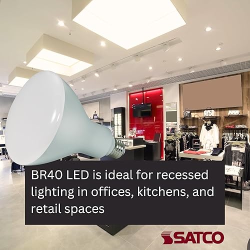 Miniatura 5 de Satco Bombilla LED S9634 BR40 de 11.5 W, 2700 K, blanco cálido, 940 lúmenes, ángulo de haz de 103°, regulable, base media (6 bombillas LED)