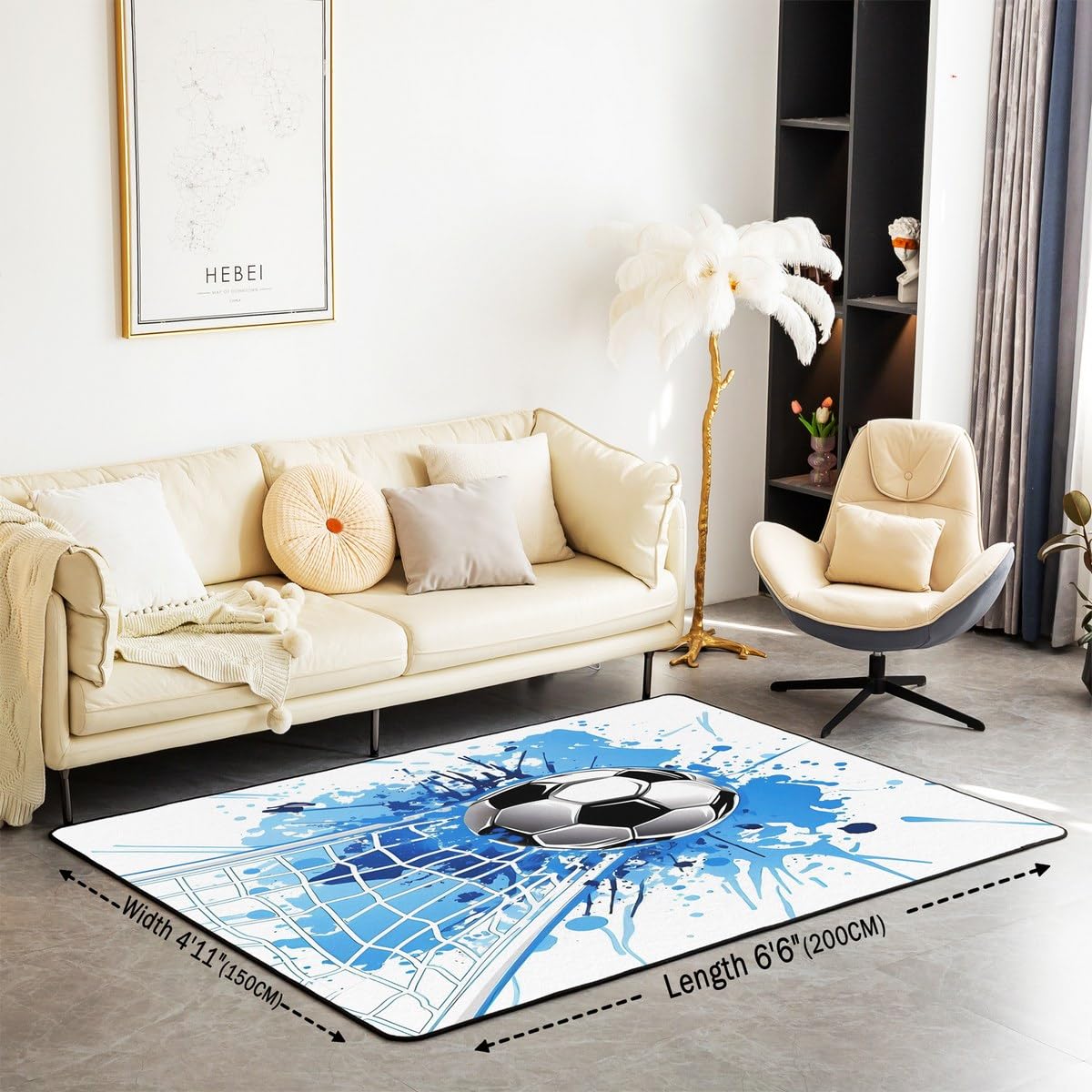 Homemissing Jungen Fußball Teppich 100x150cm Ball Gaming Fußball Küchenteppich für Kinder Mädchen Sport Thema Wohnzimmerteppich Zimmer Dekor