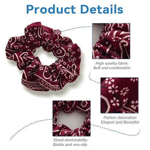 Miniatura 4 de Paquete de 5 bandas elásticas para el cabello para mujeres, lazos para el cabello con flores, bandana de algodón, bandas elásticas para el cabello