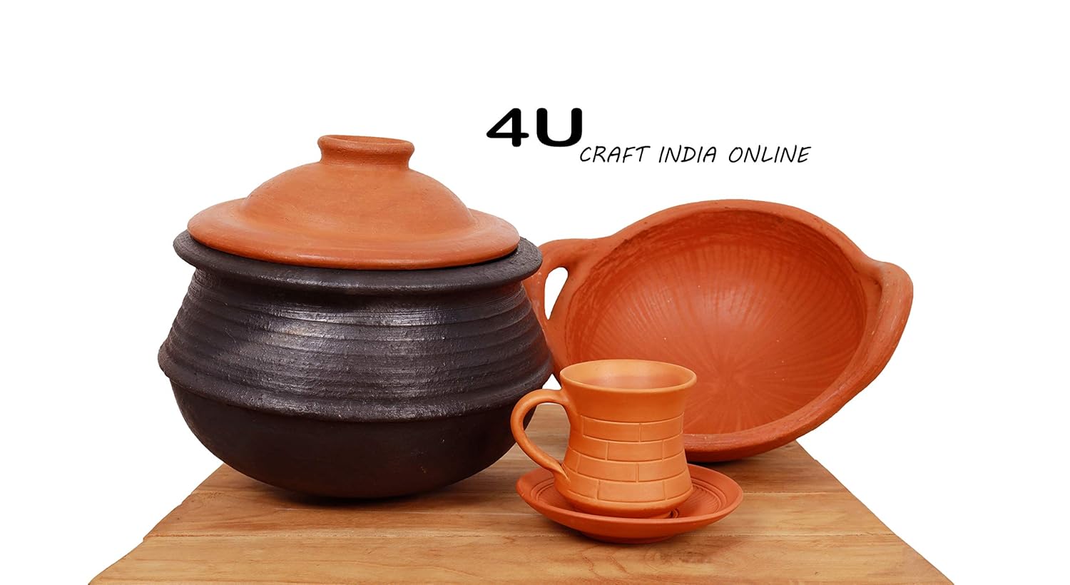 4U Crafts India Online Pottery Earthen Kadai, Handi, Mud Pot, Clay Pots Combo for Cooking and Serving Pre-Seasoned (Black 1,2,3 Liter) 7 71en3lLOGCL. SL1500