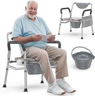 Heavy Duty Bariatric Commode, 4-in-1 Portable Bedside Commode or Over-Toilet Chair, Extra-Wide | Adjustable Height | Easy to Clean, Handicap Commode Chair for Eldery, Disabled People