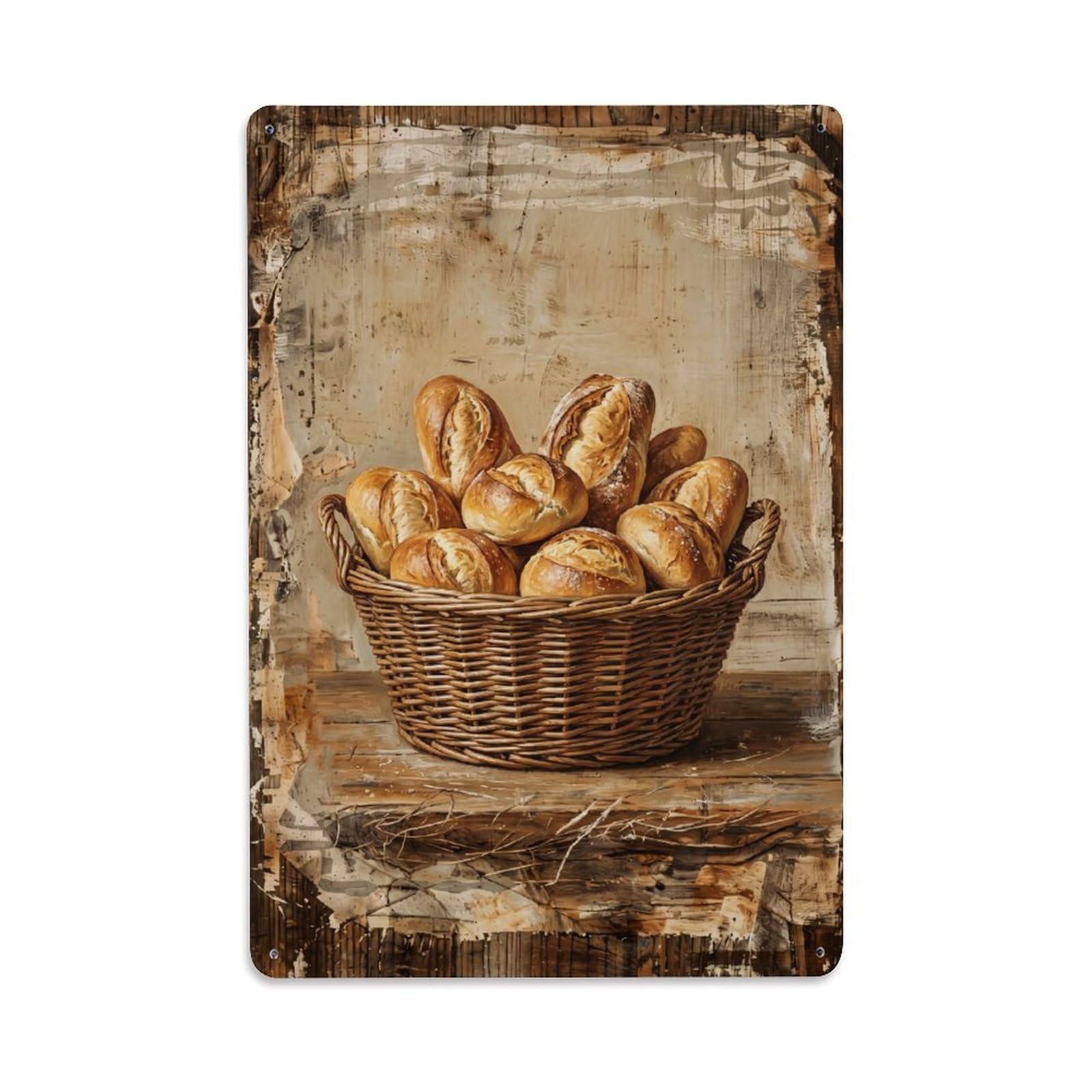 Country Dining Table Bread Basket Countryside Home Vintage Metal Tin Sign Plaque Wall Decor for Cafe, Club, Garden Metal Poster 8x12Inch