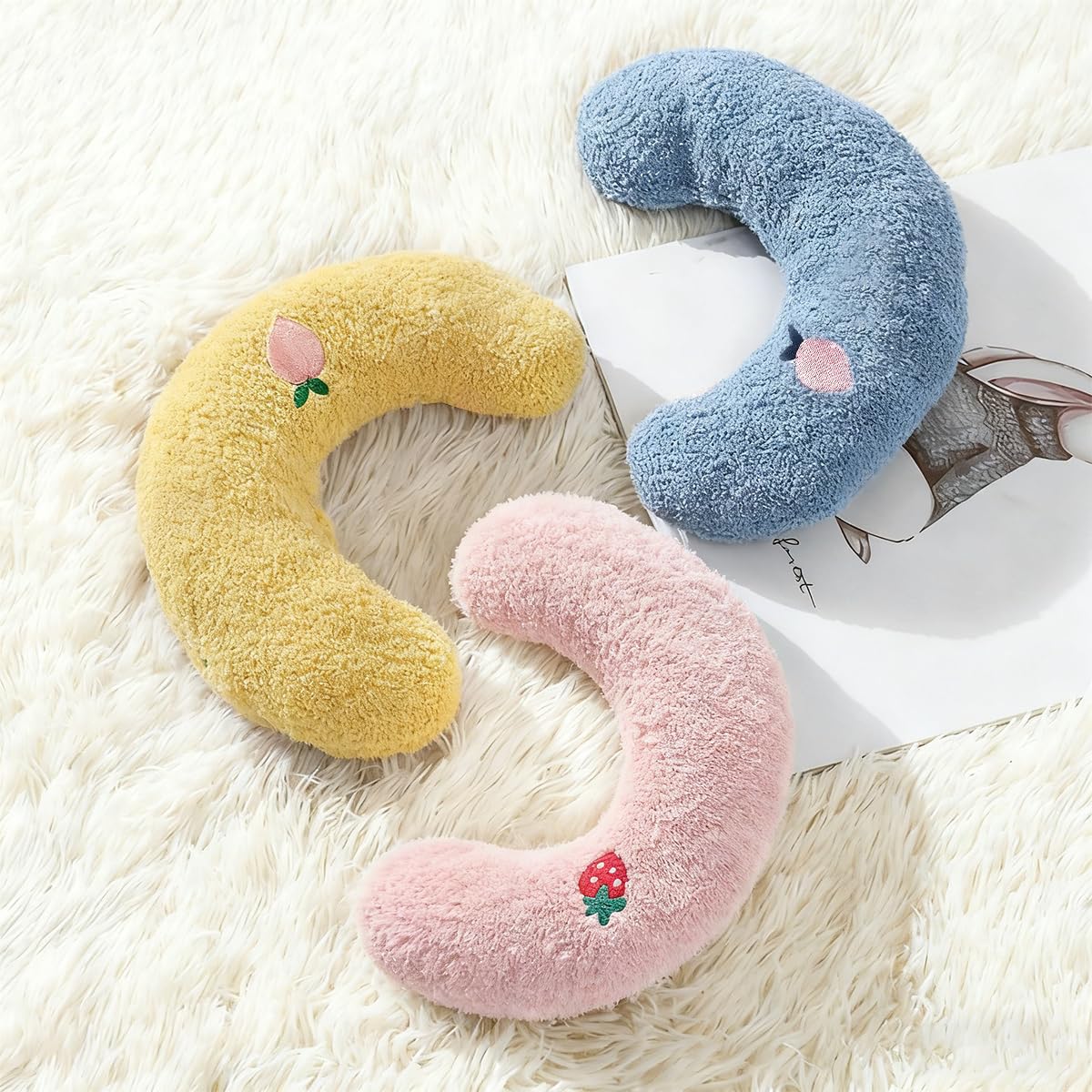 3 Pz Cuscino per Collo di Gatto,Cuscino a Forma di U per Gatti in Morbido e Confortevole,Cuscini Calmante per Animali per Dormire, Riposare, Giocare