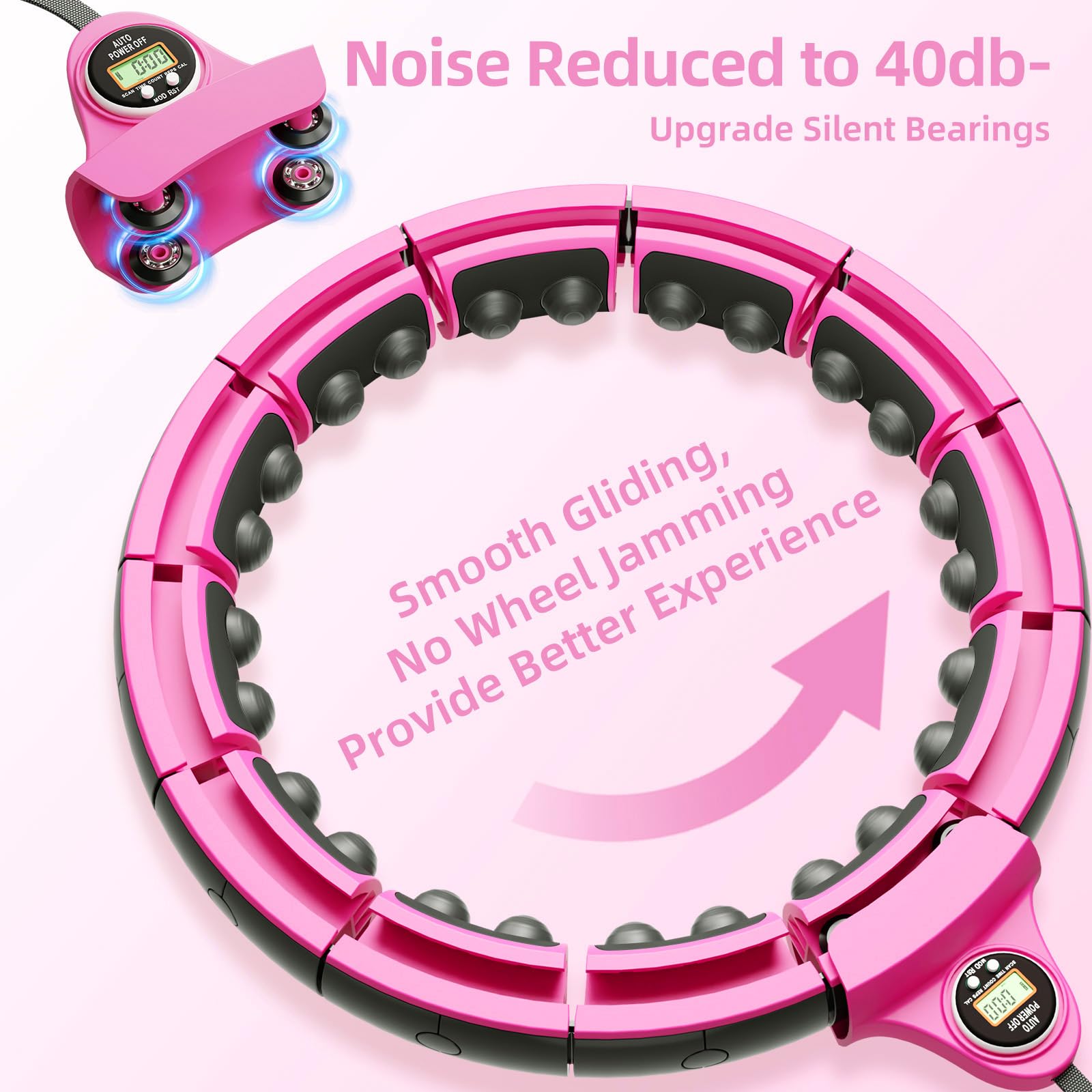 Hula Hoop intelligente con palla di peso, hula hoop per adulti con magneti per massaggi, contatore LED intelligente, ruote silenziose, cerchi Hoola rimovibili a casa, allenamento addominale