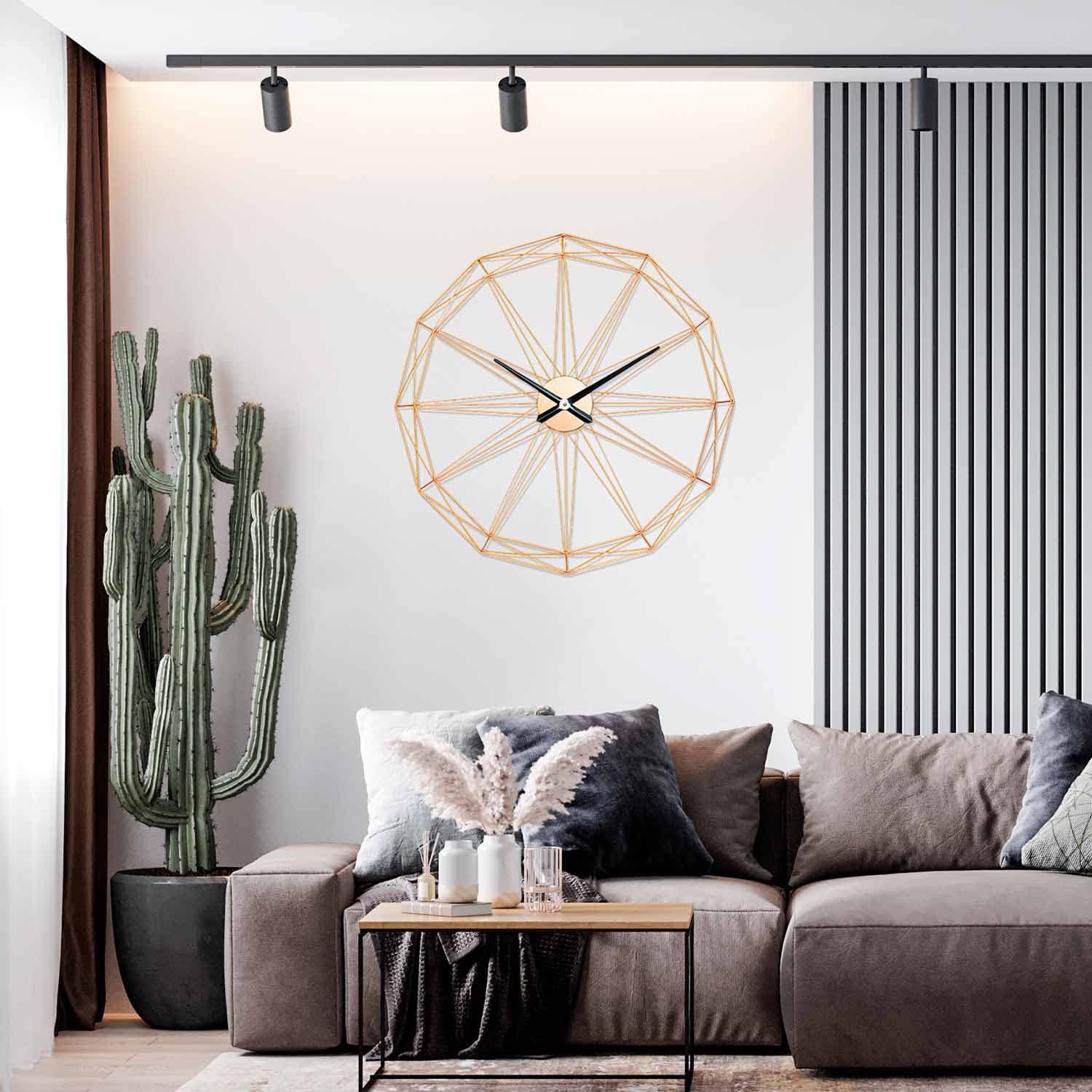 THINIA HOME - Reloj de Pared Moderno Dorado Ø80cm, Aluminio/Metal, Hogar, Oficina y Despacho, Movimiento Agujas Continuo, Extra Silencioso, Diseño Geométrico, Estilo Moderno, Color Dorado