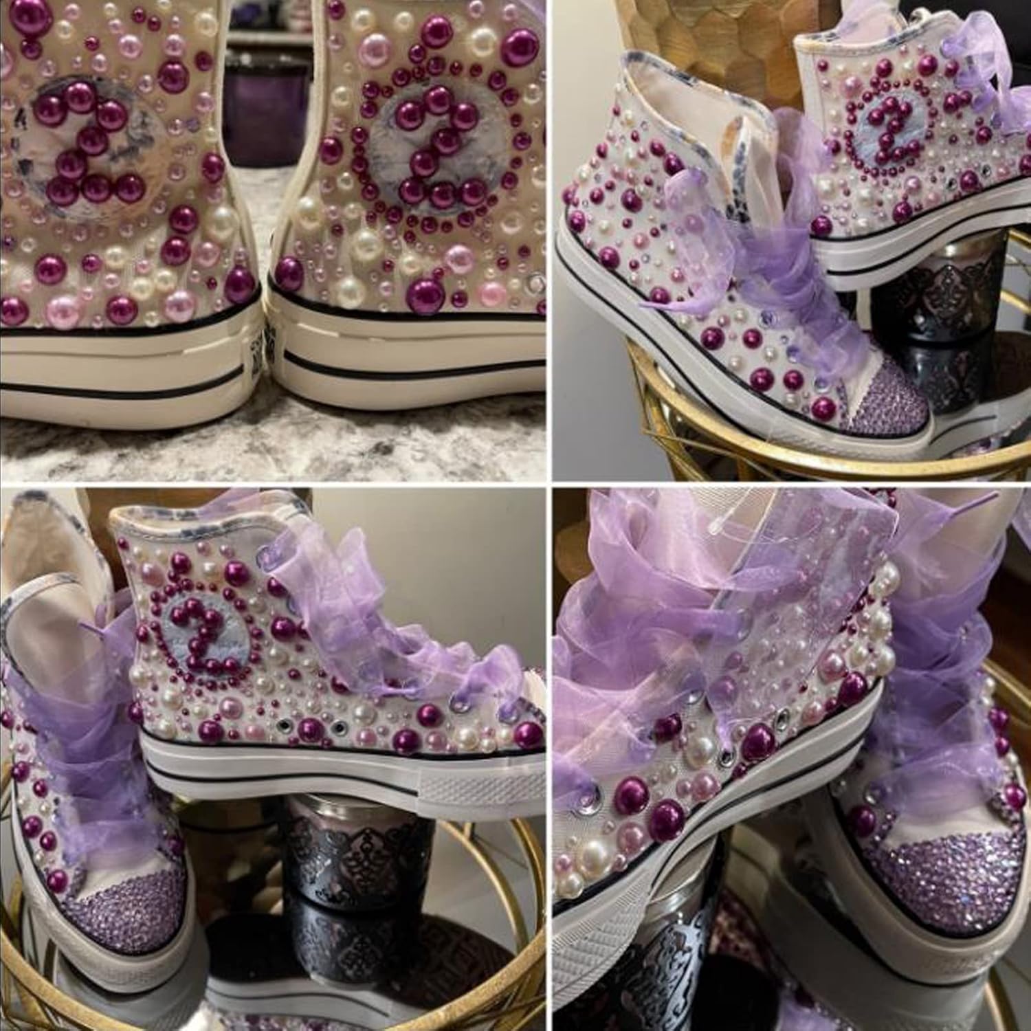 300PCS 10mm Flatback Half Pearls for Crafts Jewelry Scrapbooking Embellishement, Flatback Pearls Gems for Crocs Shoes Cups, Imitation Loose Pearl Beads (Dark Purple) - Image 5