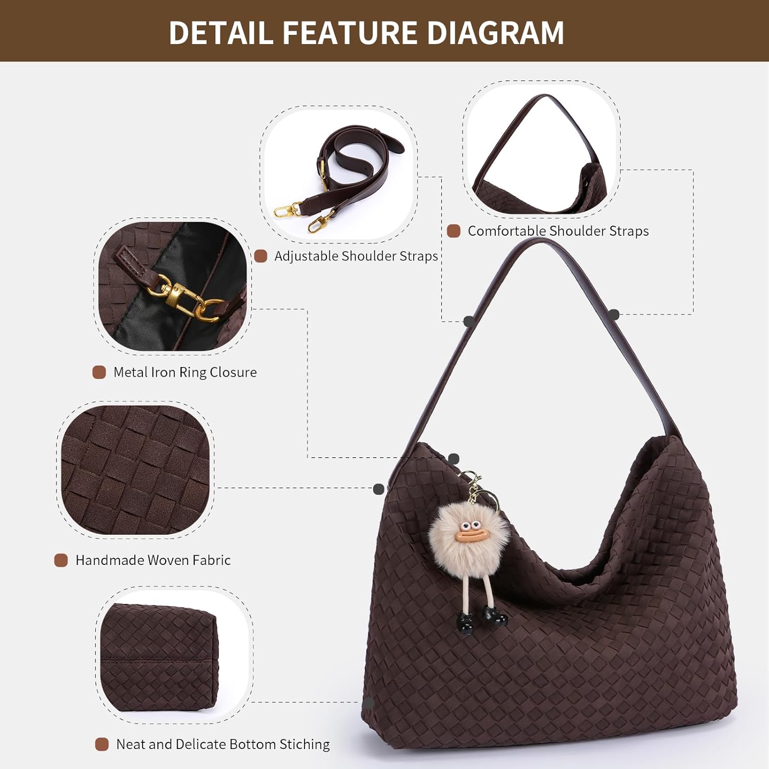 Woven Suede Hobo Bag for Women, Fall Woven Purse Slouchy Shoulder Crossbody Bag, Tote Elegant Handbag Satchel for Work Travel - Image 6