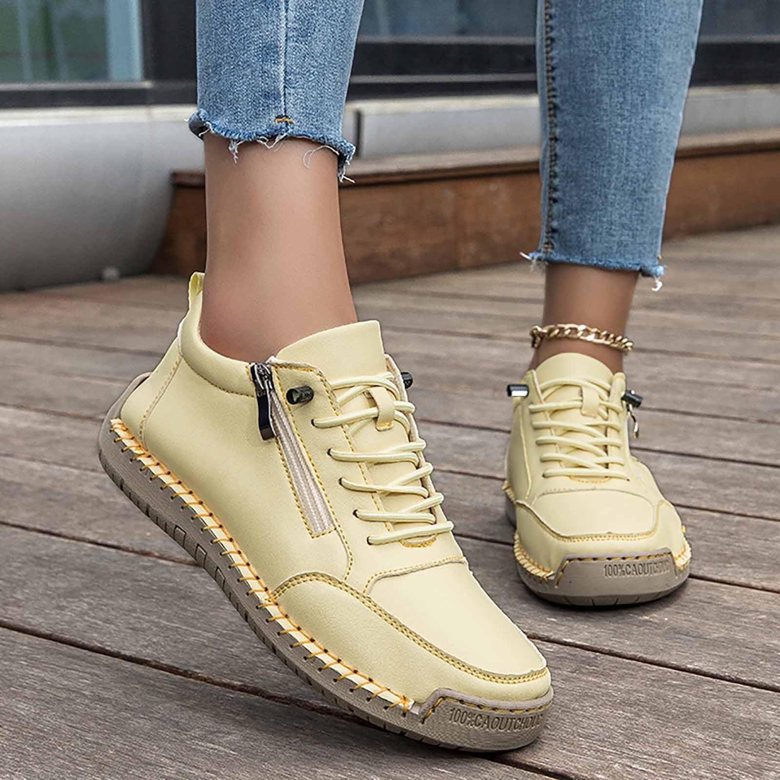 Generisch Unisex buty rekreacyjne wsuwane z bocznym zamkiem błyskawicznym, wygodne, płaskie buty do biegania, modne jednokolorowe mokasyny