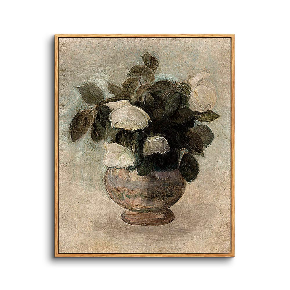 hyidecorart Cuadros Decoracion Dormitorios con Marco Madera, 20x25 cm Vintage Lienzos Decorativos Pared Salon, Cuadros Pequeños Decoracion Pared Floral Rosa Blanca, Wall Art Comedor Pasillo Baño