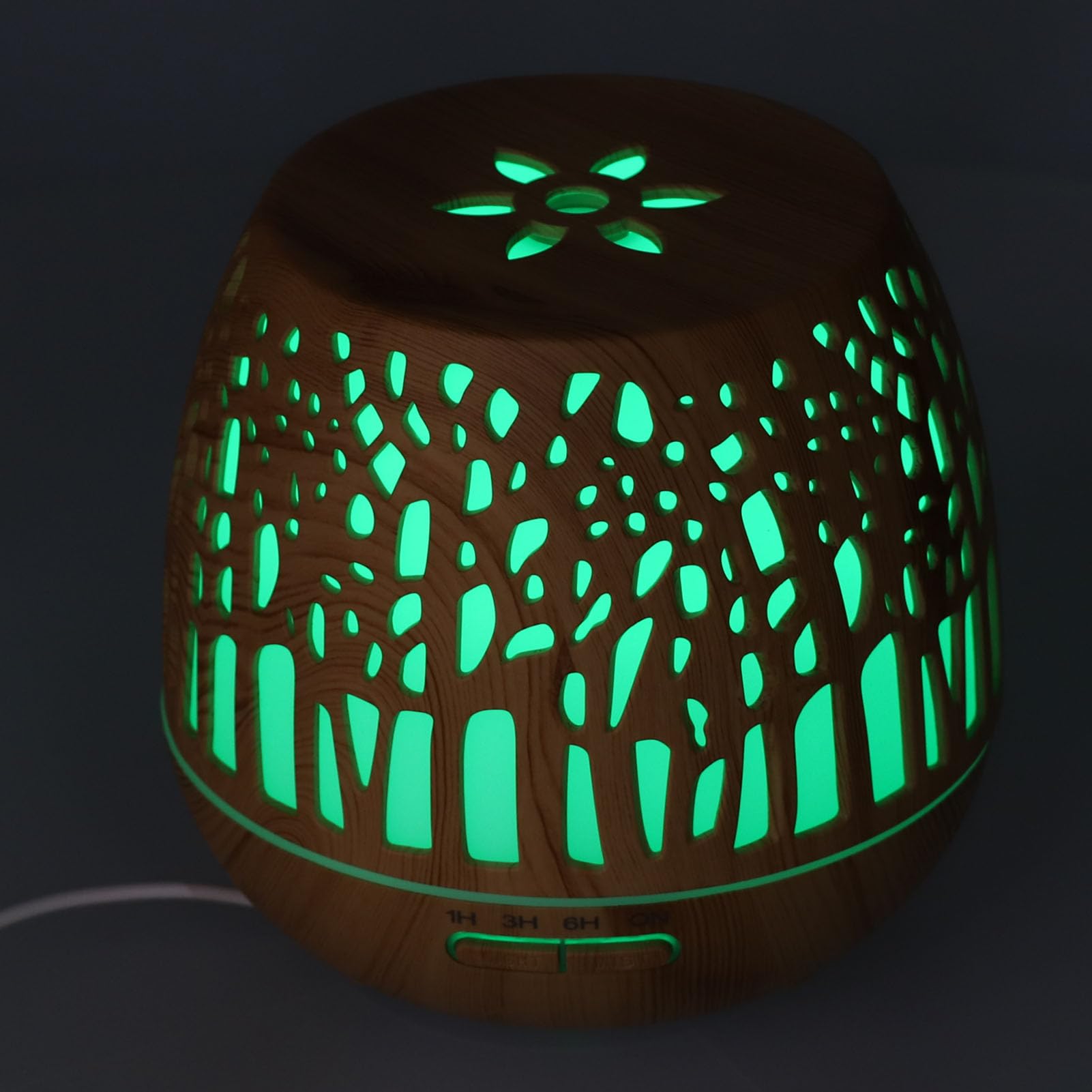 lyrlody Diffuseur d'arômes 400 ML, Diffuseur d'huiles Essentielles PP ABS Grain de Bois, Prise USB avec Brume Silencieuse 36 DB, Lumière 7 Couleurs, Minuterie 8 Heures pour Chambre à Coucher,