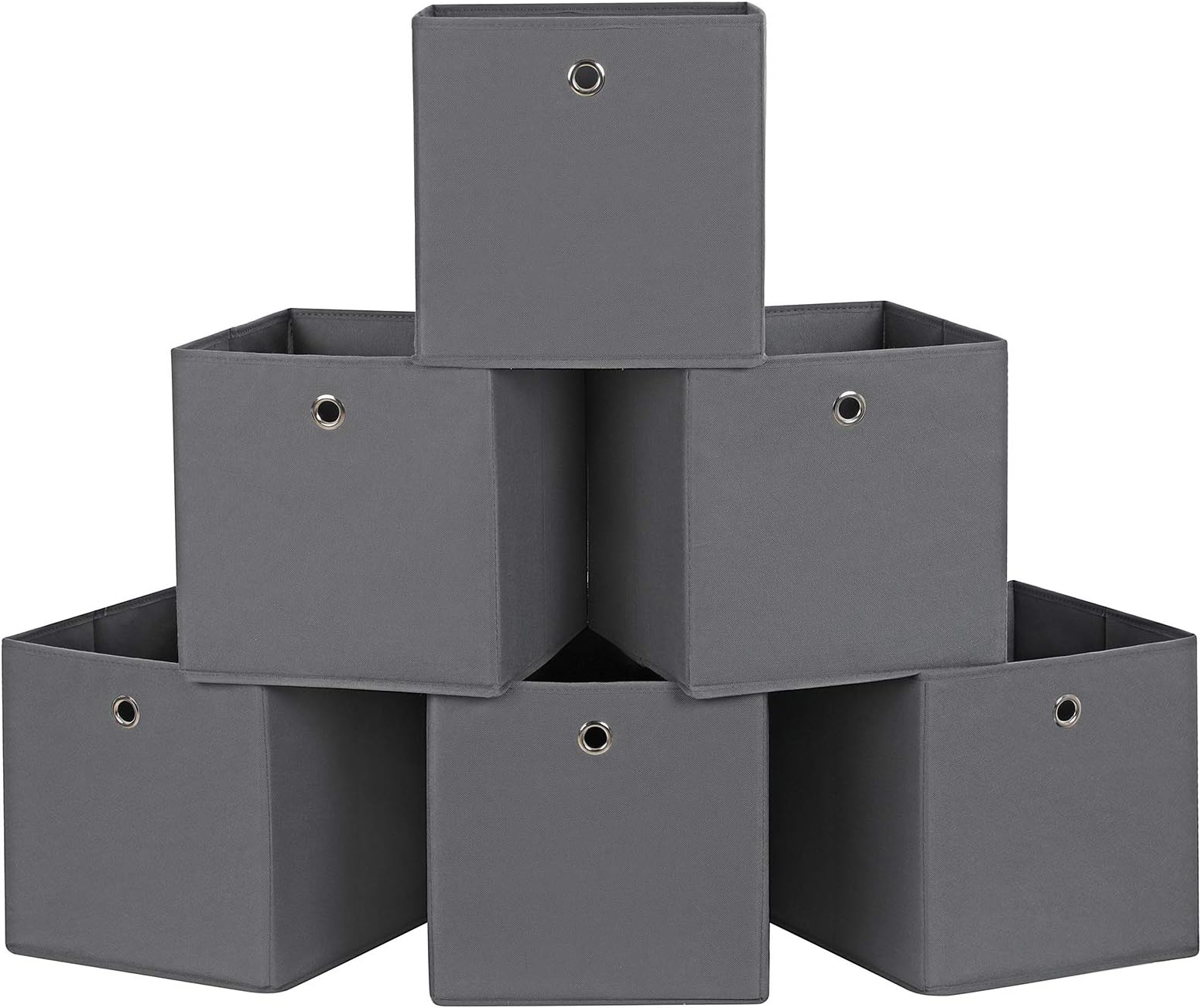 SONGMICS RFB02G-3 Storage Boxes, Set of 6, Fabric Boxes, Folding Boxes Made of Non-Woven Fabric, Cubes Storage Baskets for Toys and Clothes, Grey, 30 x 30 x 30 cm