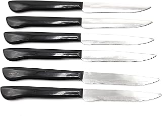 Blister 6 Pezzi Coltelli Lama Seghettata da Bistecca / Pizza / Tavola lama Inox manico polipropilene (manico nero lucido)