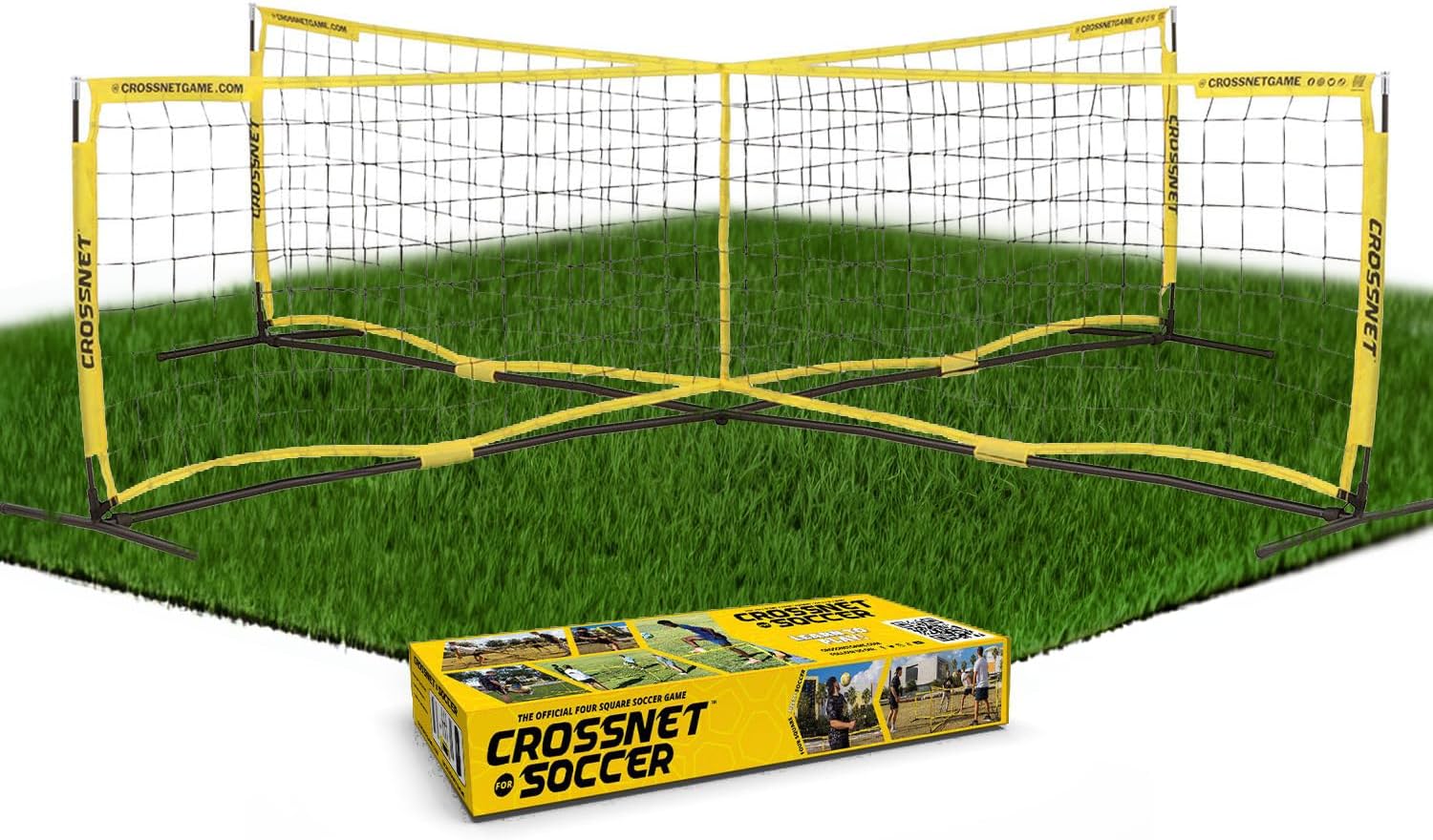 CROSSNET Four Square Game - Outdoor Family Sport - Tennis Soccer Nets - Quick Assemble - Portable Training Equipment