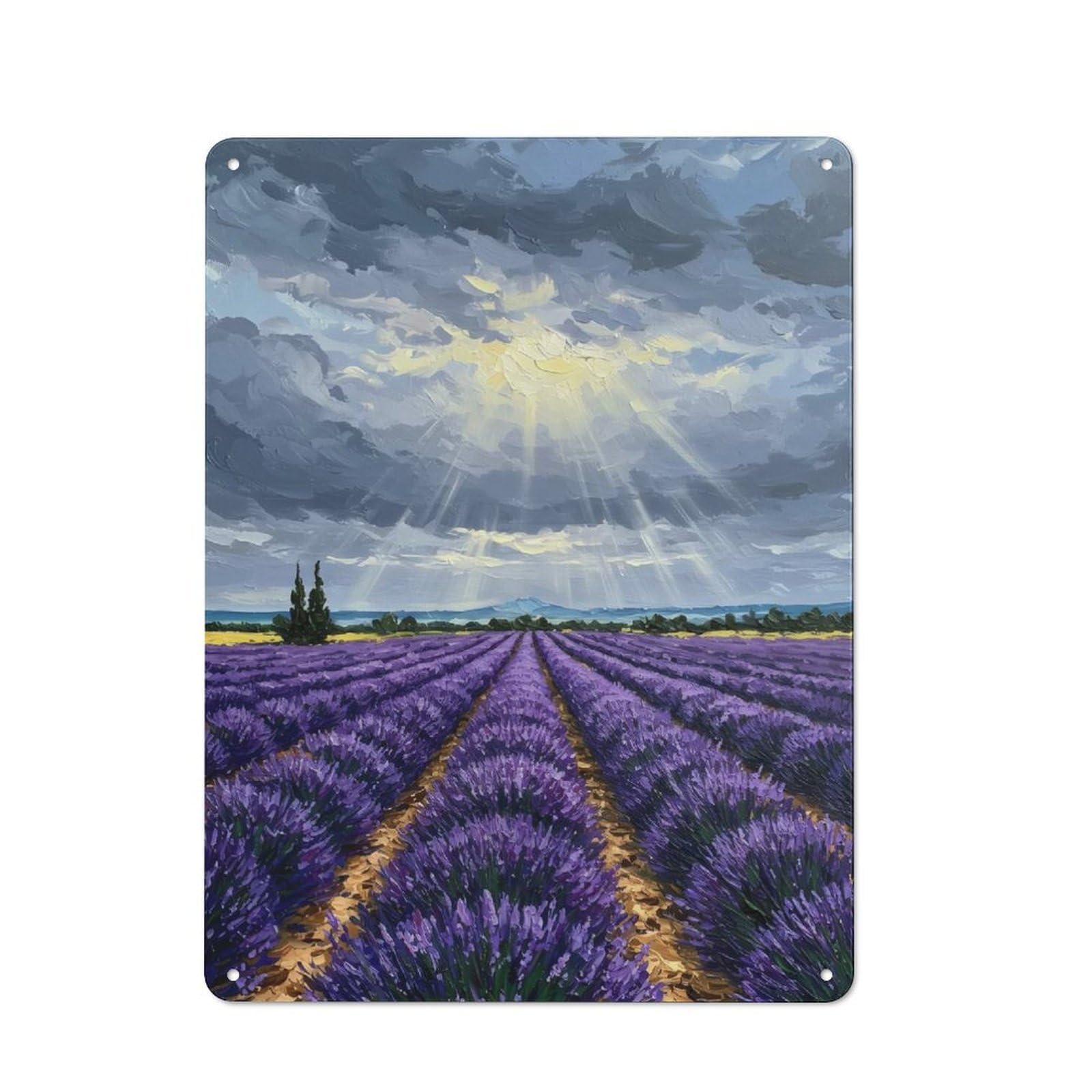 Junmoney Lavender Field Under Dramatic Sky Painting Tin Wall Plaque 40X30cm With For Studio Or Craft Room, For Cooler-Season Styling In Studio And Craft Room