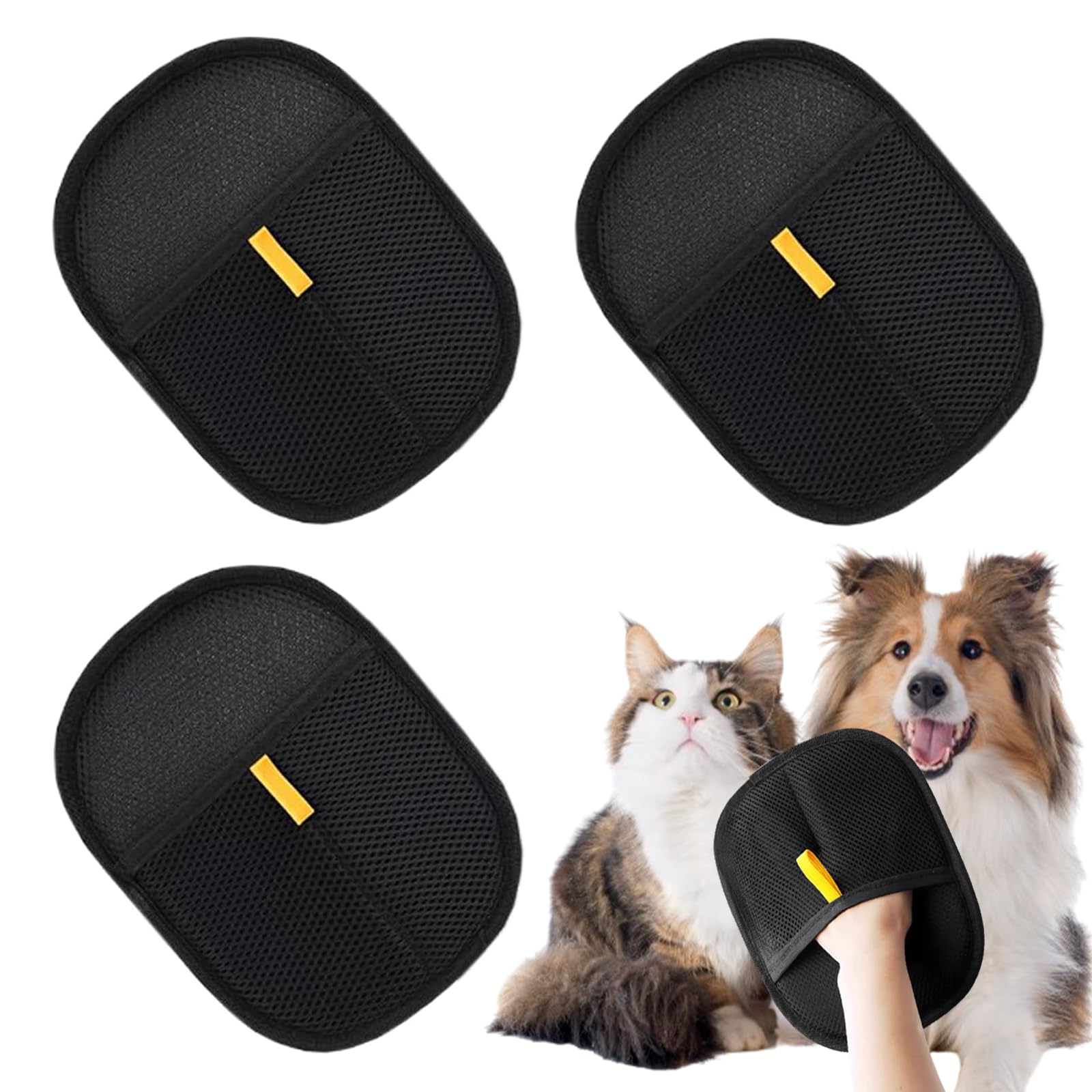 FunnAura 3 Pcs Static Removal Gloves Pet Hair, Reusable Double Sided Grooming Gloves for Grooming Deshedding, Washing