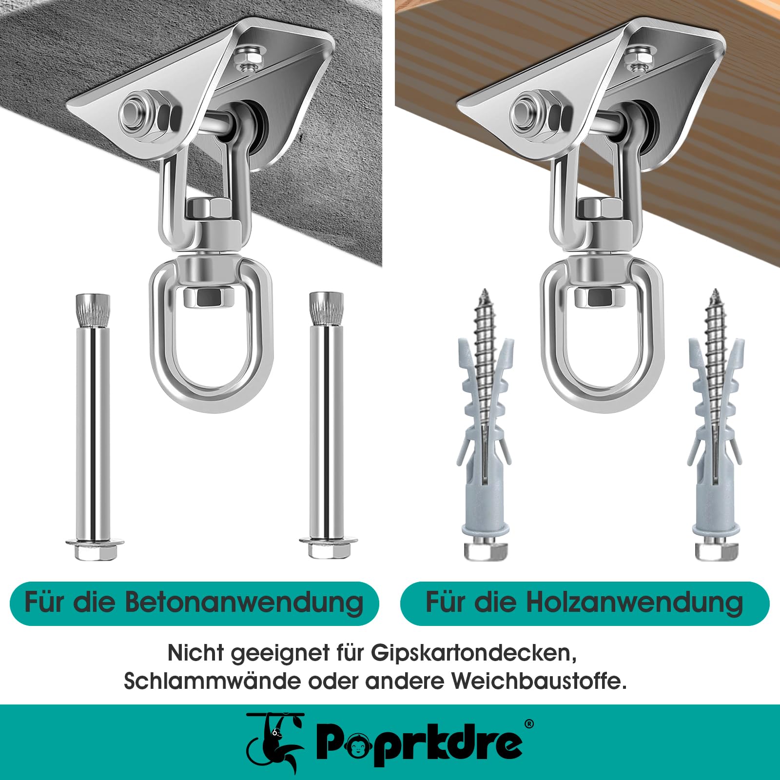 Gancio da soffitto per poltrona sospesa fino a 450 kg, supporto per sacco da boxe con moschettone girevole a 360°, gancio per amaca per amaca, cemento, parco giochi, yoga, palestra