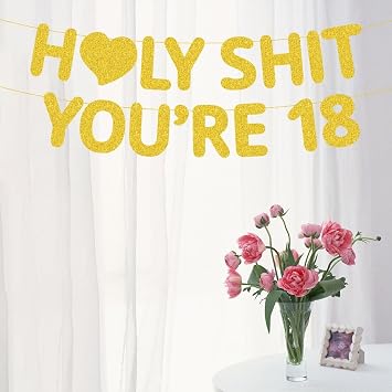18th birthday decorations,18th Birthday Banner, Birthday Banners-Gold Glitter, eighteen Banner, 18 Funny Banner for men,18 Decorations for women, 18 Birthday party supplies