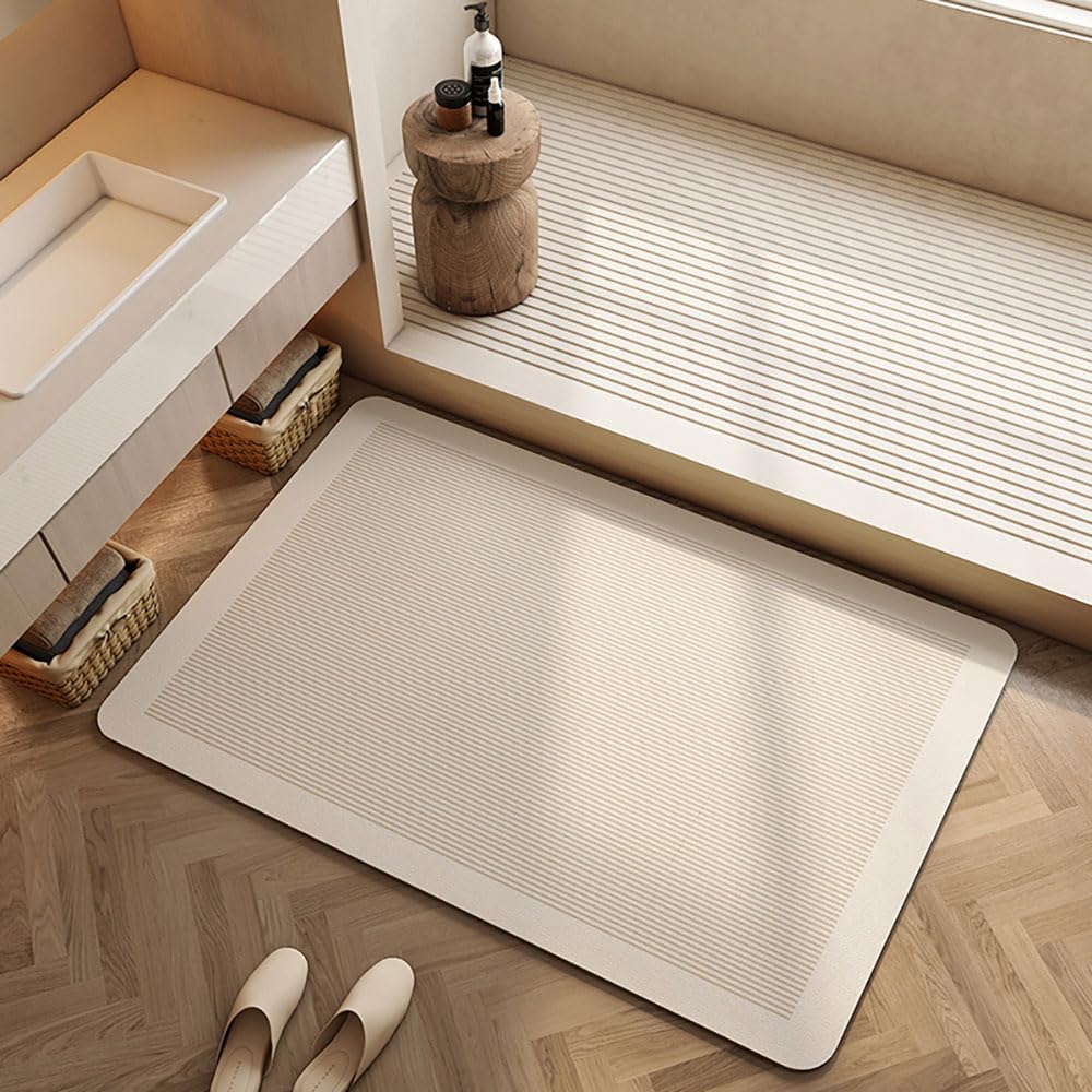 Alfombra de Diatomita Baño, Beige Alfombrilla de Baño Antideslizantes, Lavables Súper Absorbente Alfombra de Baño, para Bañera, Ducha, Cuarto de Baño y Cocina (40x60cm,Hilos)
