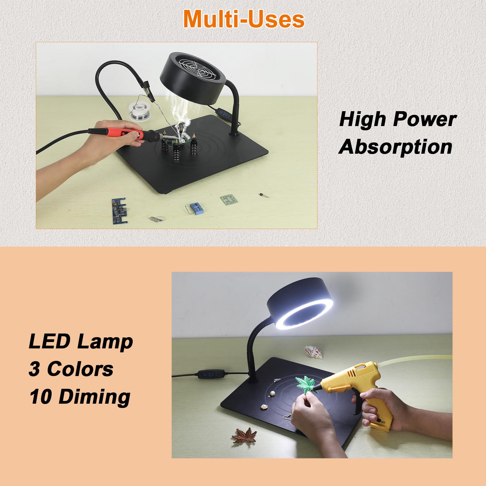 Toolour Solder Smoke Absorber 3-in-1 Solder Fume Remover con lampada LED luminosa, 4 supporti PCB, base resistente e 3 filtri a carbone per saldatura, riparazione, saldatura, dissaldatura, lavori fai