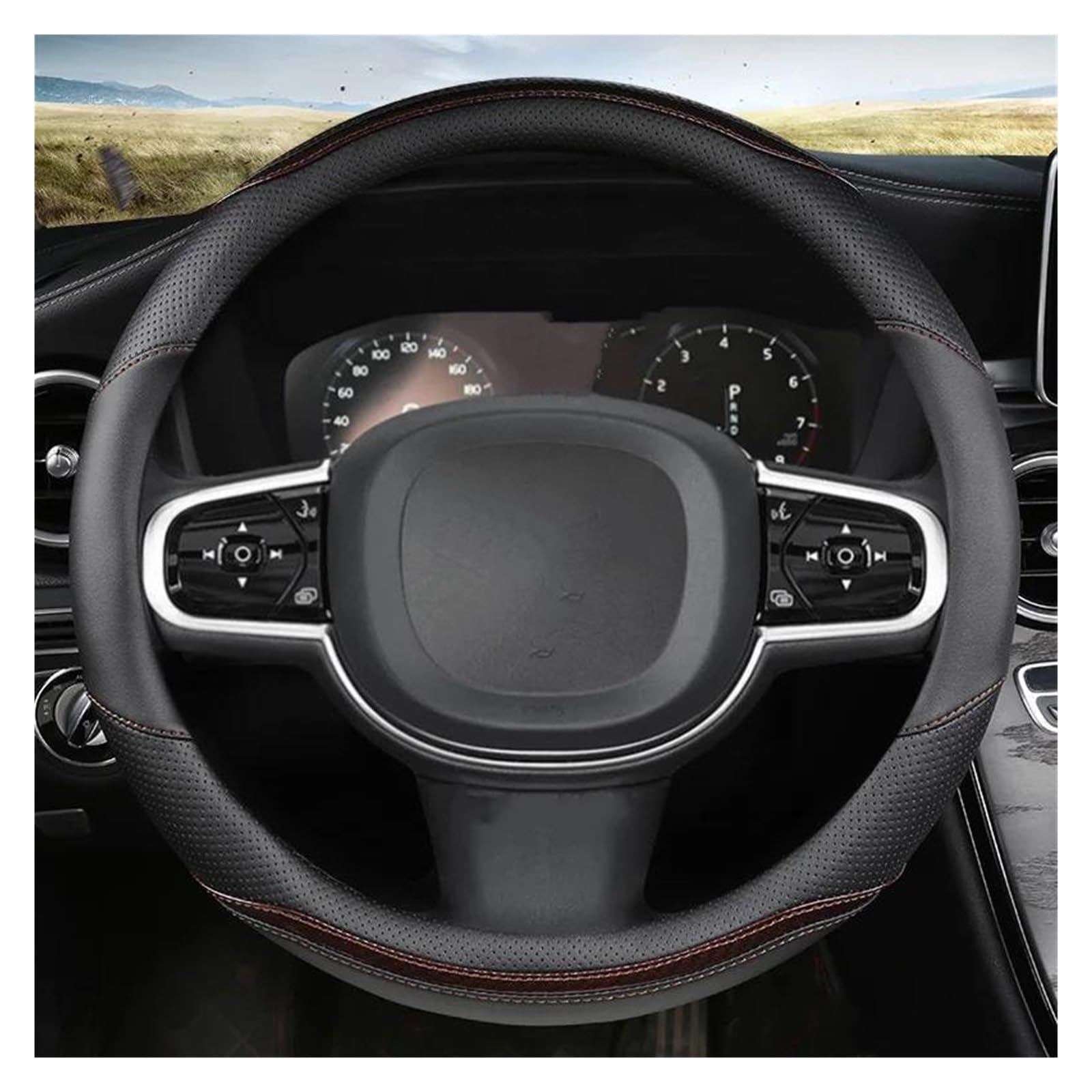 Pokrowiec na kierownicę ze skóry z włókna węglowego, antypoślizgowy, do Volvo XC40 XC60 XC90 V40 S90 S80 S60 S40 czarny (kawowy)