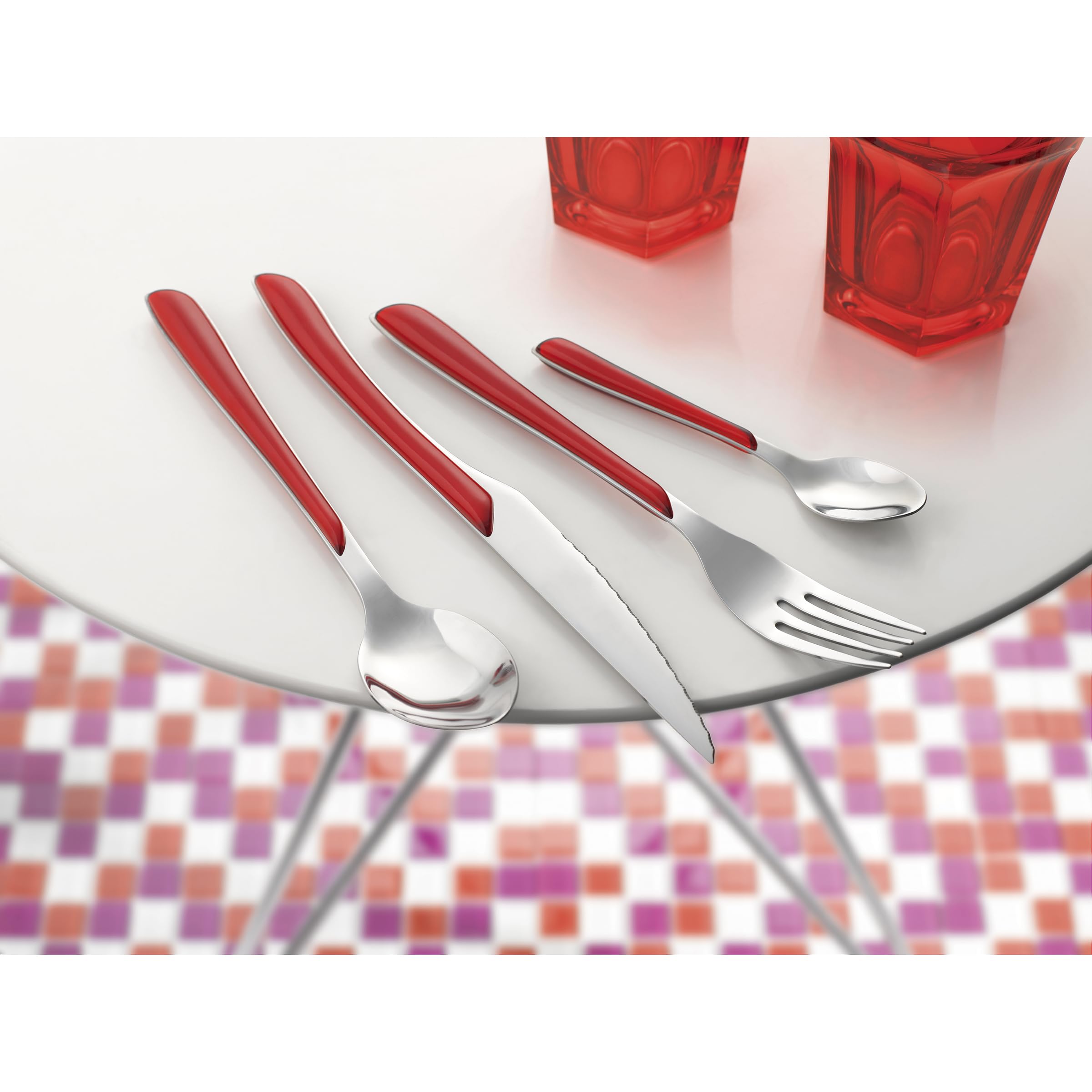 AMEFA - Ménagère 24 couverts de table pour 6 personnes - Eclat - Acier inoxydable 18/0, Finition Brillante - Rouge