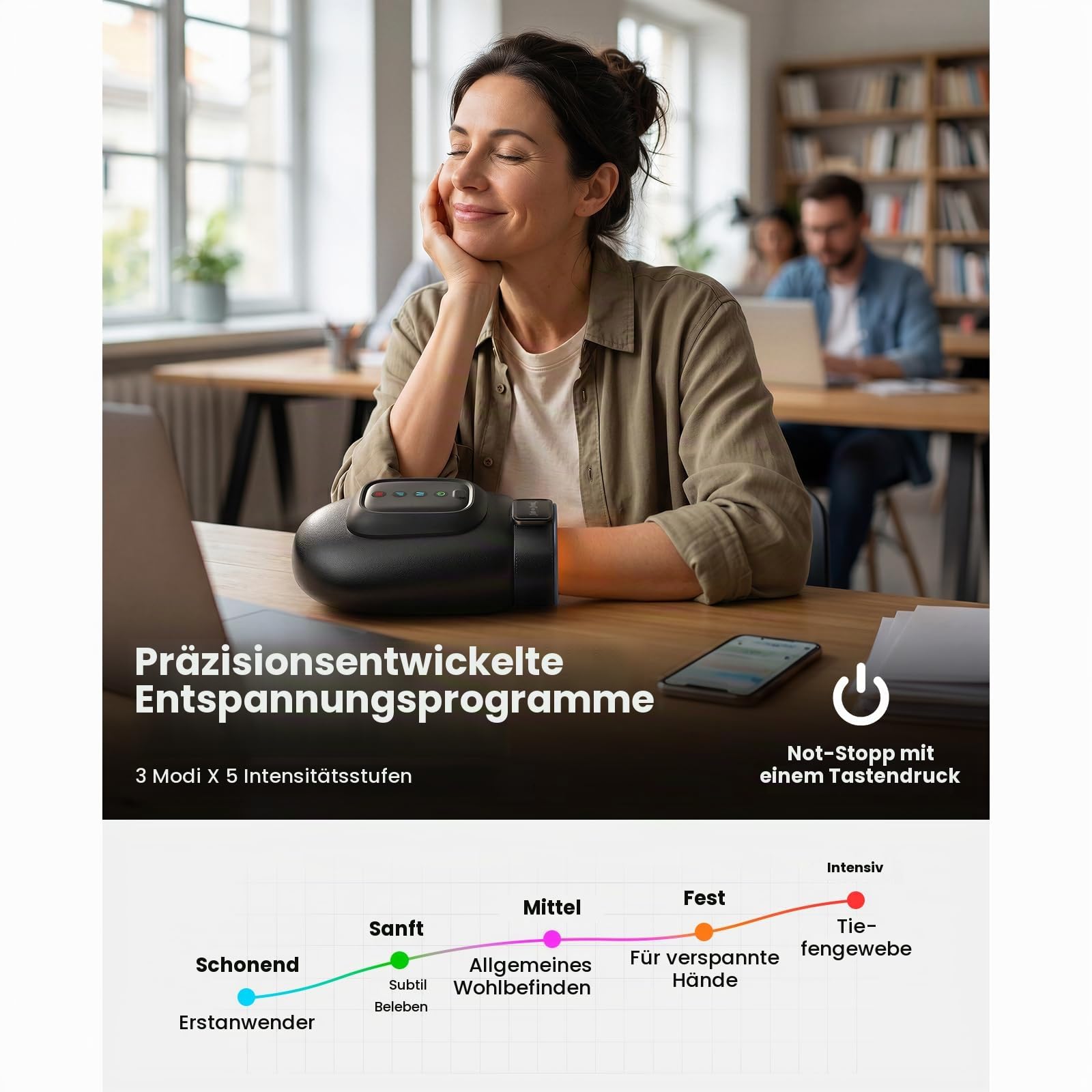 BOB AND BRAD Handmassagegerät mit Wärme & Kompression | Black HandSpa Prime für Hände & Finger, Kabellos mit Akku, 3 Modi & 5 Stufen, zur Entspannung, Geschenk für Damen & Herren