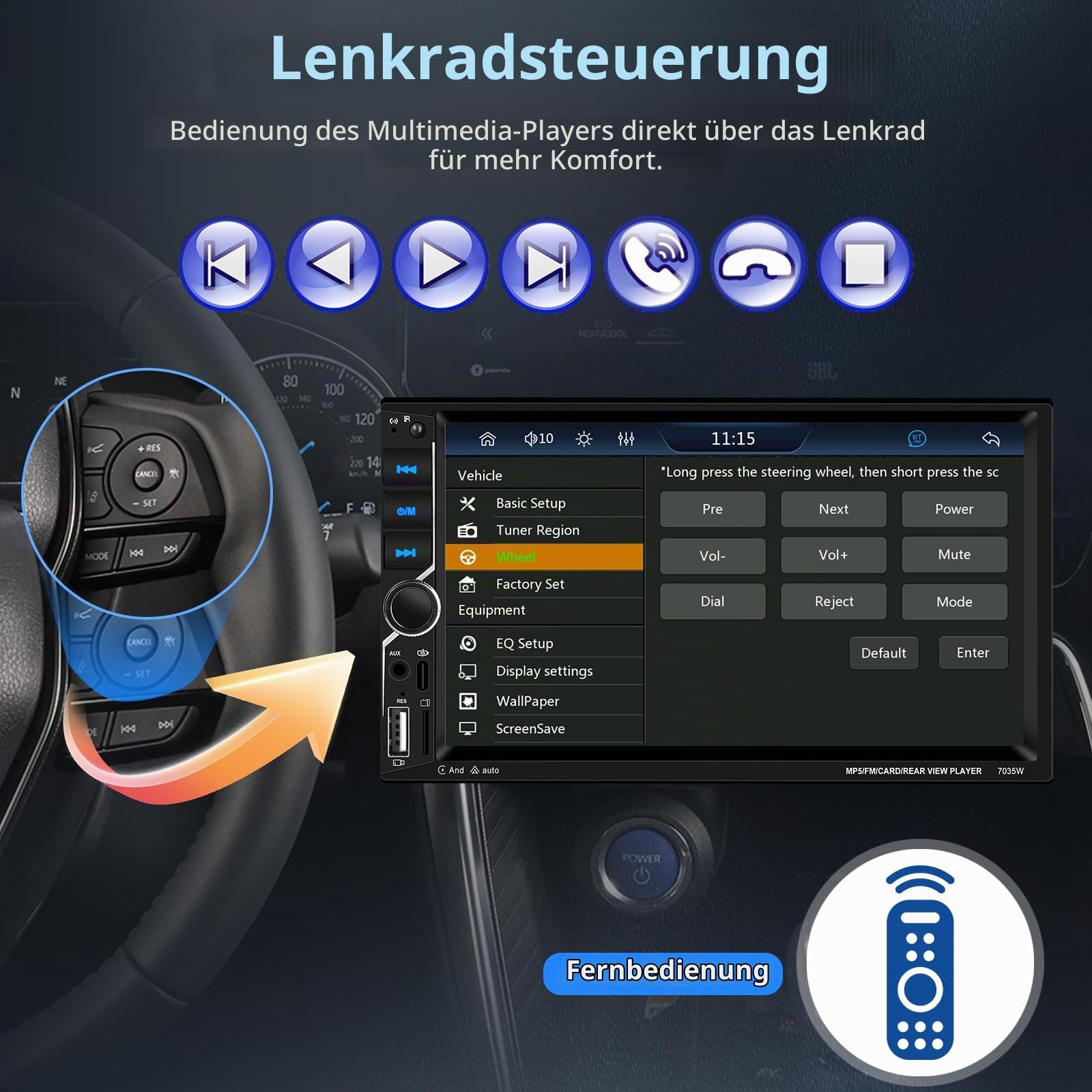 2 Din Carplay Car Stereo Bluetooth 5.1, 7 Zoll HD Touchscreen Autoradio Android Auto, Unterstützung MirrorLink, FM Radio, USB, AUX, Laden + Rückfahrkamera