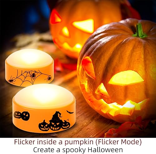 Miniatura 2 de CANDLE IDEA 4 luces LED de calabaza de Halloween con temporizador y control remoto, funciona con pilas, luz naranja para decoración de Halloween,