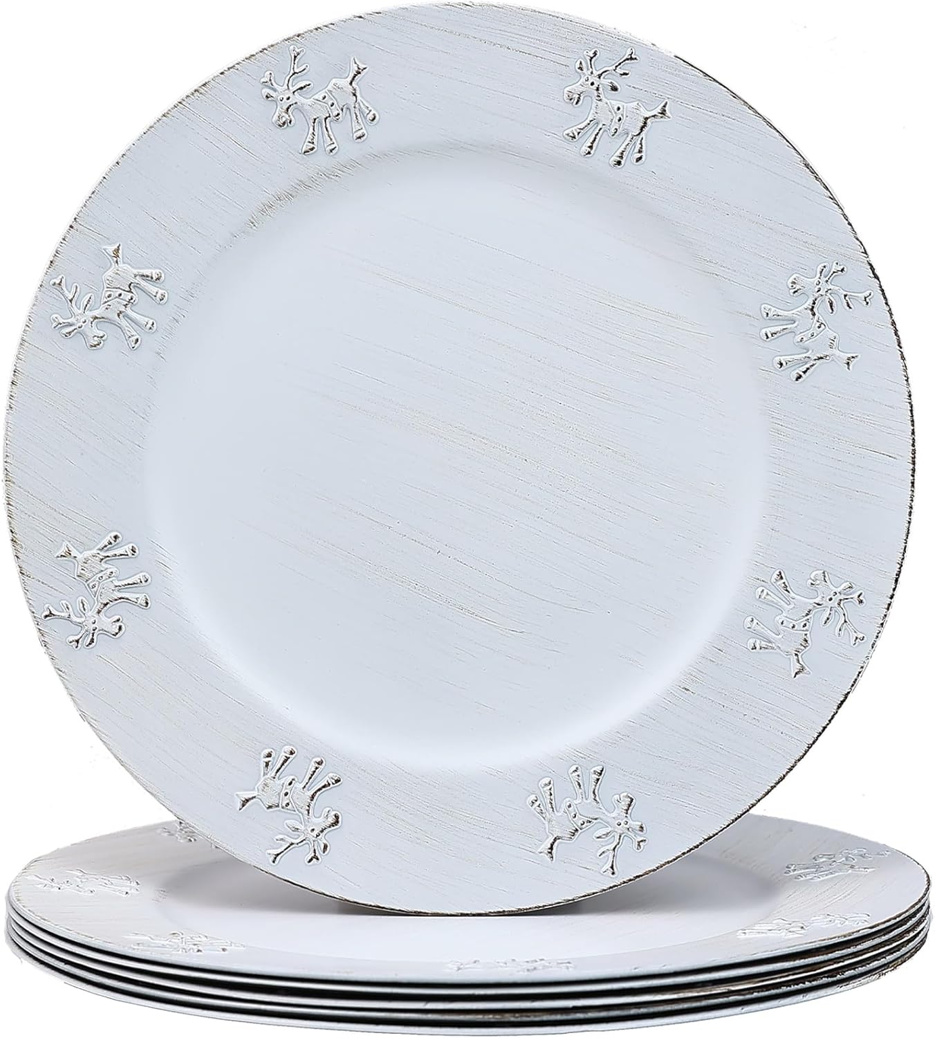 Christmas Reindeer White Charger Plates Set of 6, 13" Plastic Chargers for Dinner Plates, Christmas Party Banquet Serveware Supplies XL6W