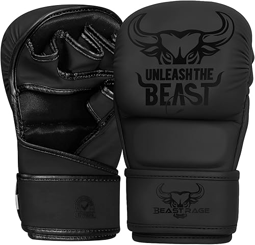 Miniatura 10 de BEAST RAGE Guantes de artes marciales para hombres y mujeres, soporte de muñeca ajustable, palma abierta, artes marciales, guantes de agarre para