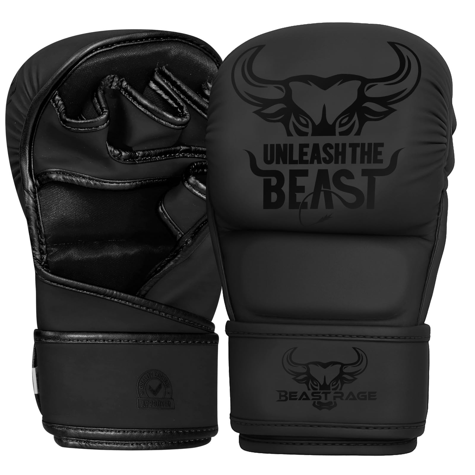 BEAST RAGE MMA Gloves for Men Women,Adjustable Wrist Support Open Palm Martial Arts Mitts Grappling Sparring for Muay Thai Cage Fighting Combat Taekwondo Kickboxing Boxing Training (Black, S/M)