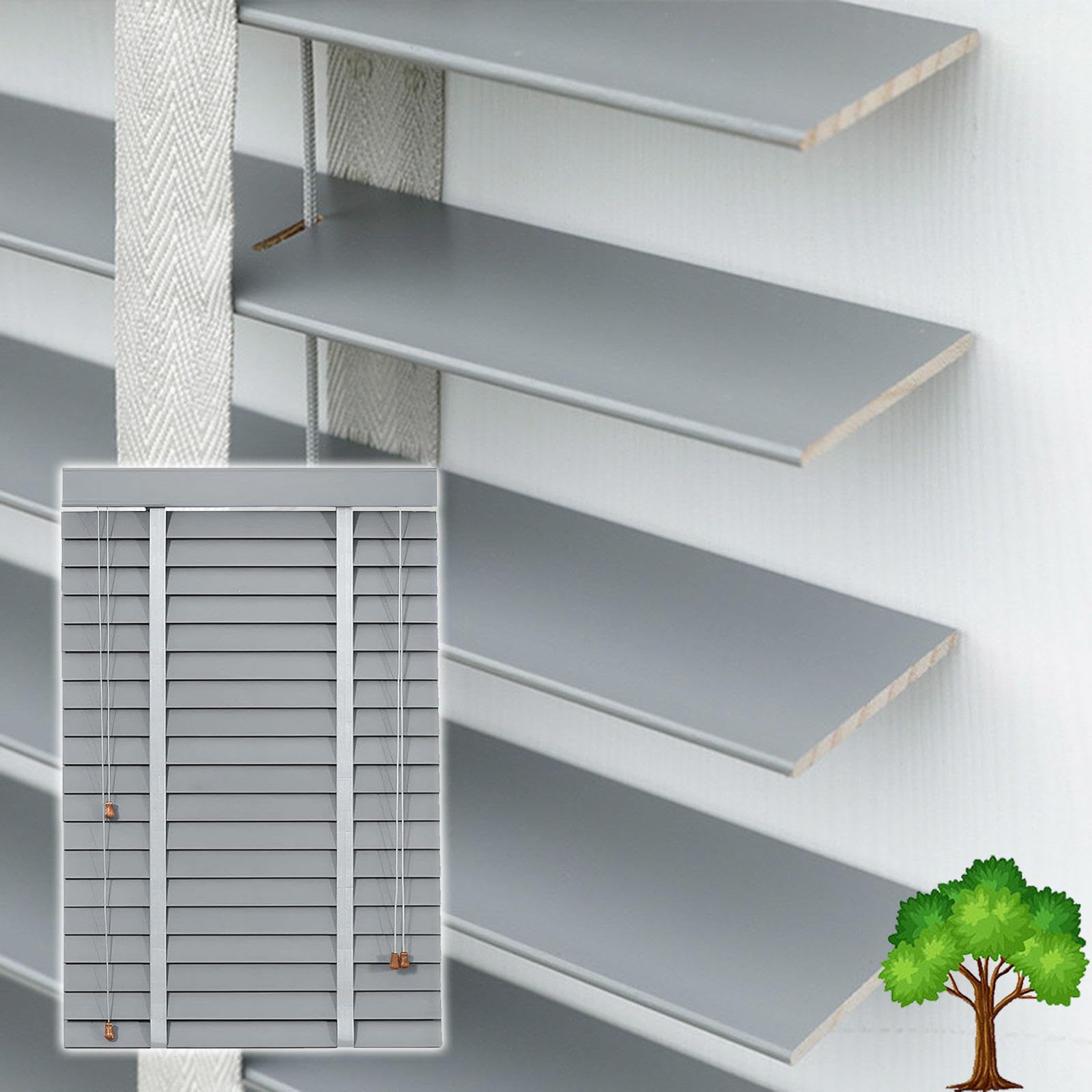 Suwooy M50100 Wooden Venetian Blinds,50Mm Slats Horizontal Blinds,Solid Wood Venetian Shades For Windows 50Cm 60Cm 70Cm 80Cm 90Cm 100Cm 120Cm Wide,Heat Insulation/Breathable Shutters Curtains,