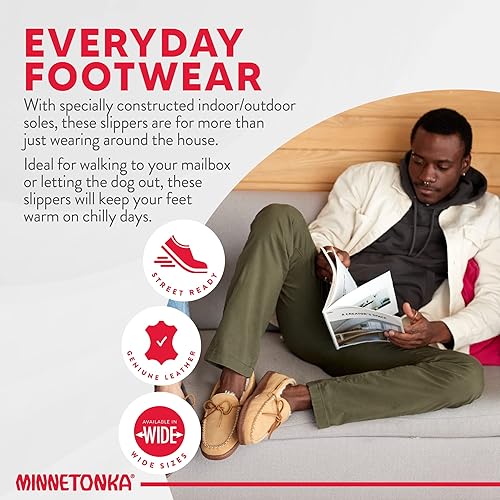 Miniatura 4 de Minnetonka - Pantuflas con suela rígida y forro de pelo para hombre