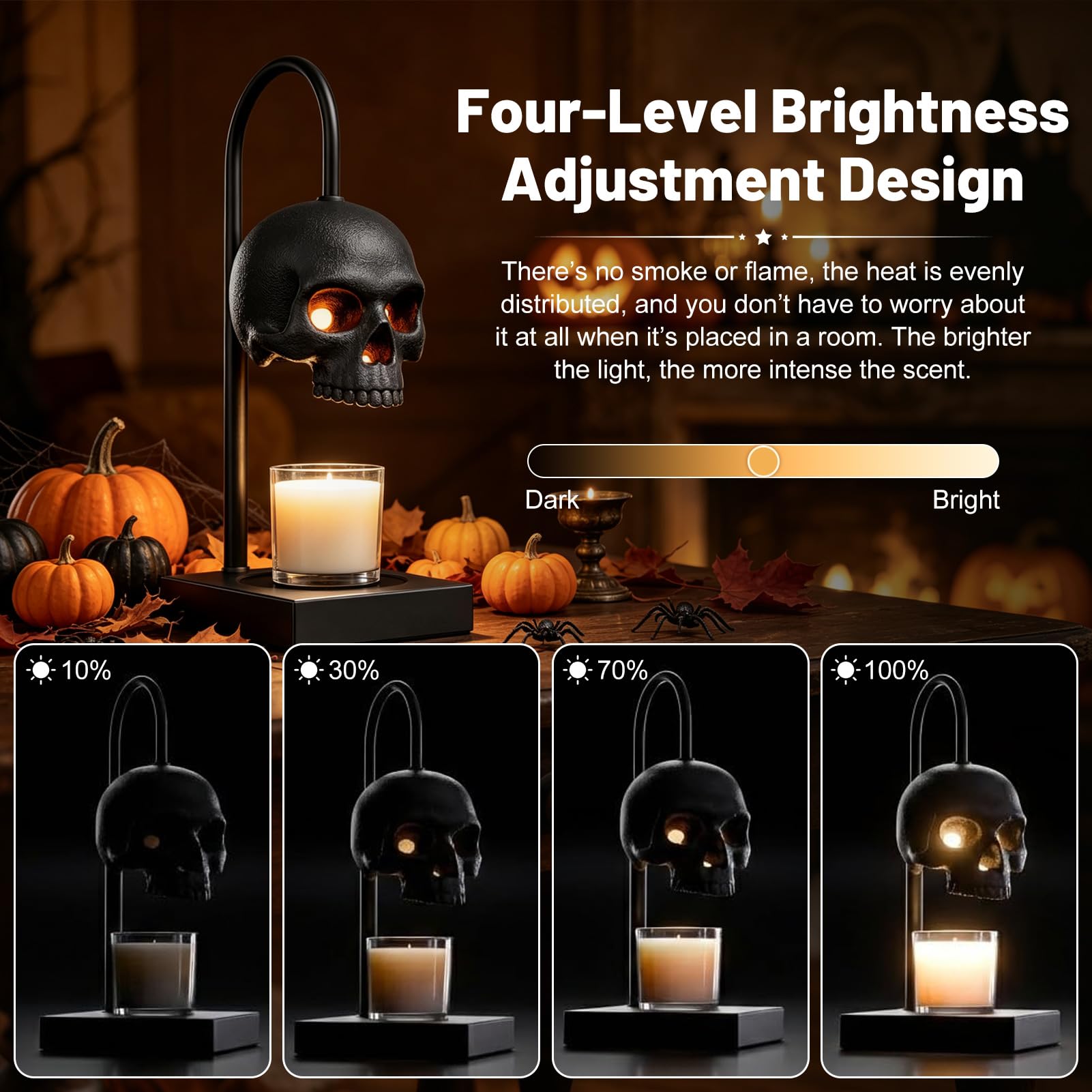 Halloween Deko Kerzenwärmer Lampe, Dimmer Timer Totenkopf Candle Warmer (B)