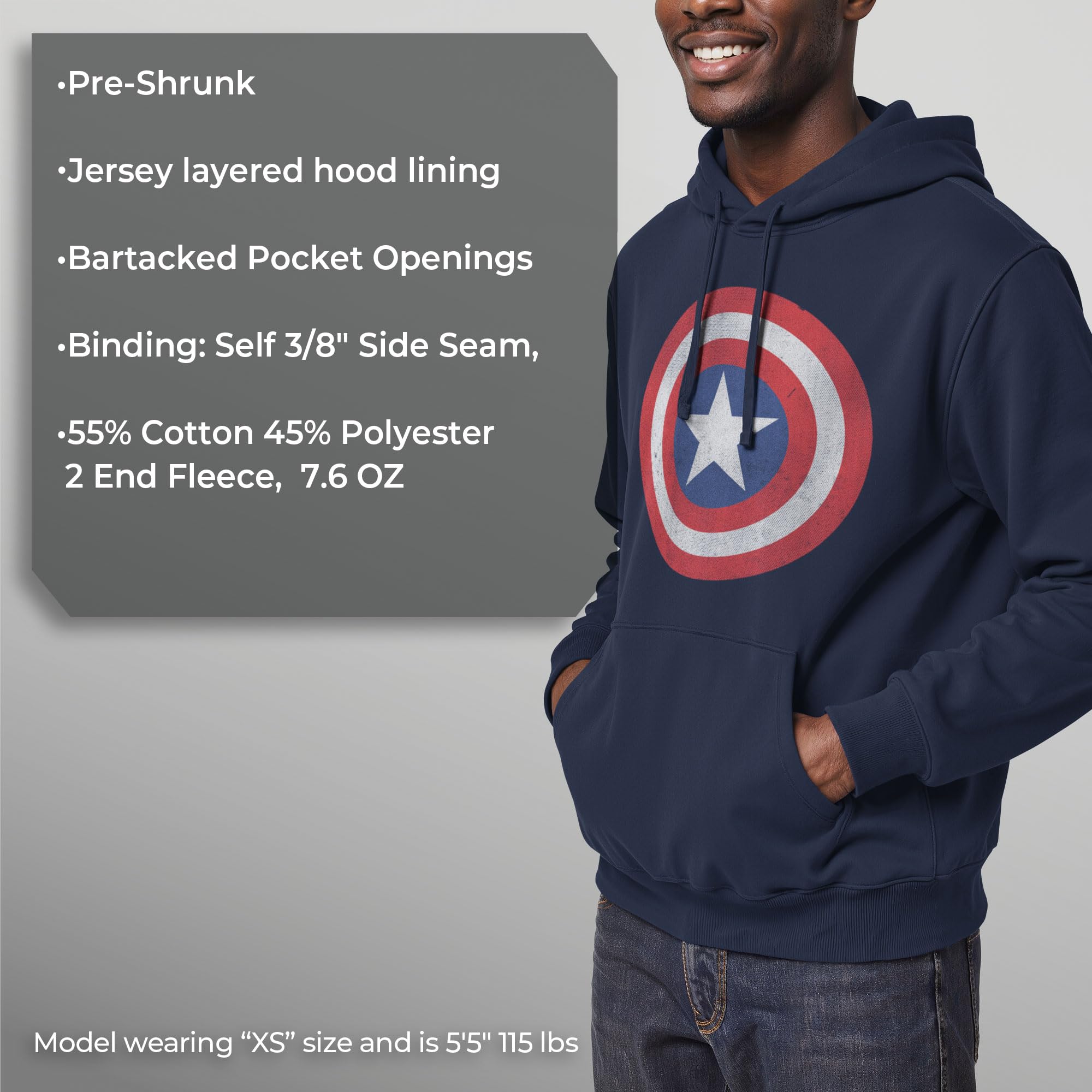 Marvel Męska bluza z kapturem Captain America Classic Shield Pull Over