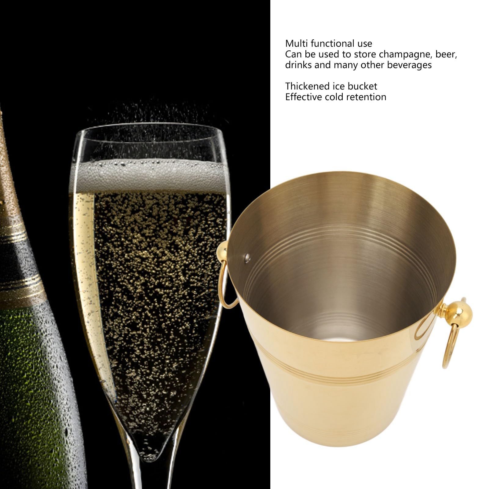 Secchiello per il Ghiaccio in Acciaio Inossidabile con Doppi Manici e Finitura Lucida per Birra, Champagne, Soda, Refrigeratore per Vino di Grande capacità (L)