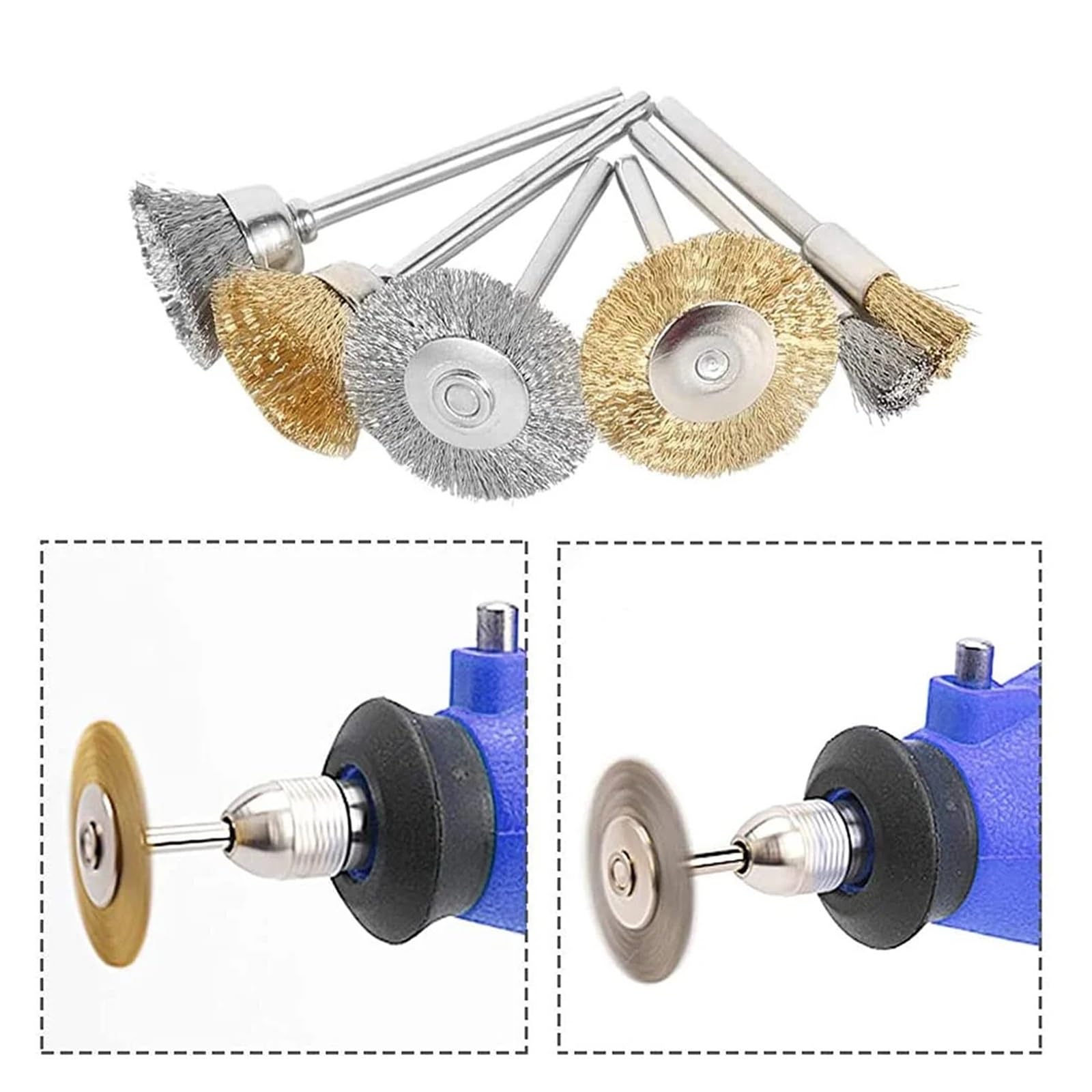 9/36 pz 8/15/25mm Mini Ottone Filo di Acciaio inossidabile Set spazzole for ruote Tazza/Attrezzo rotante a forma T Adatto per lucidatura e levigatura(36pcs mix)
