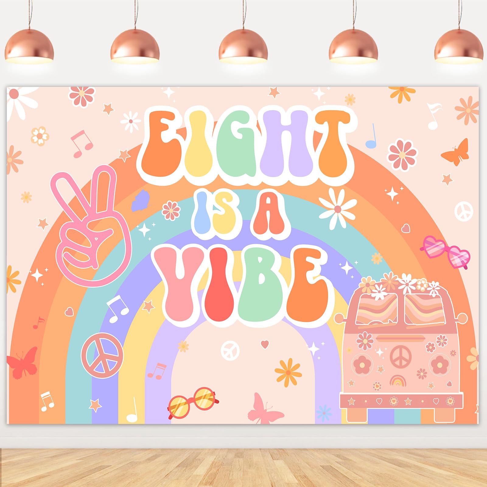 kreat4joy Eight Is a Vibe Birthday Decorations, 5 x 7ft Groovy 8th Birthday Backdrop Banner, Polyester, Multi-colored, Includes Backdrop, Four