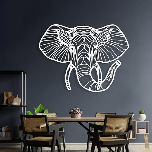 Arte de pared de metal de elefante, decoración de pared de metal con cabeza de animal, arte de pared de metal grande, arte de pared de metal