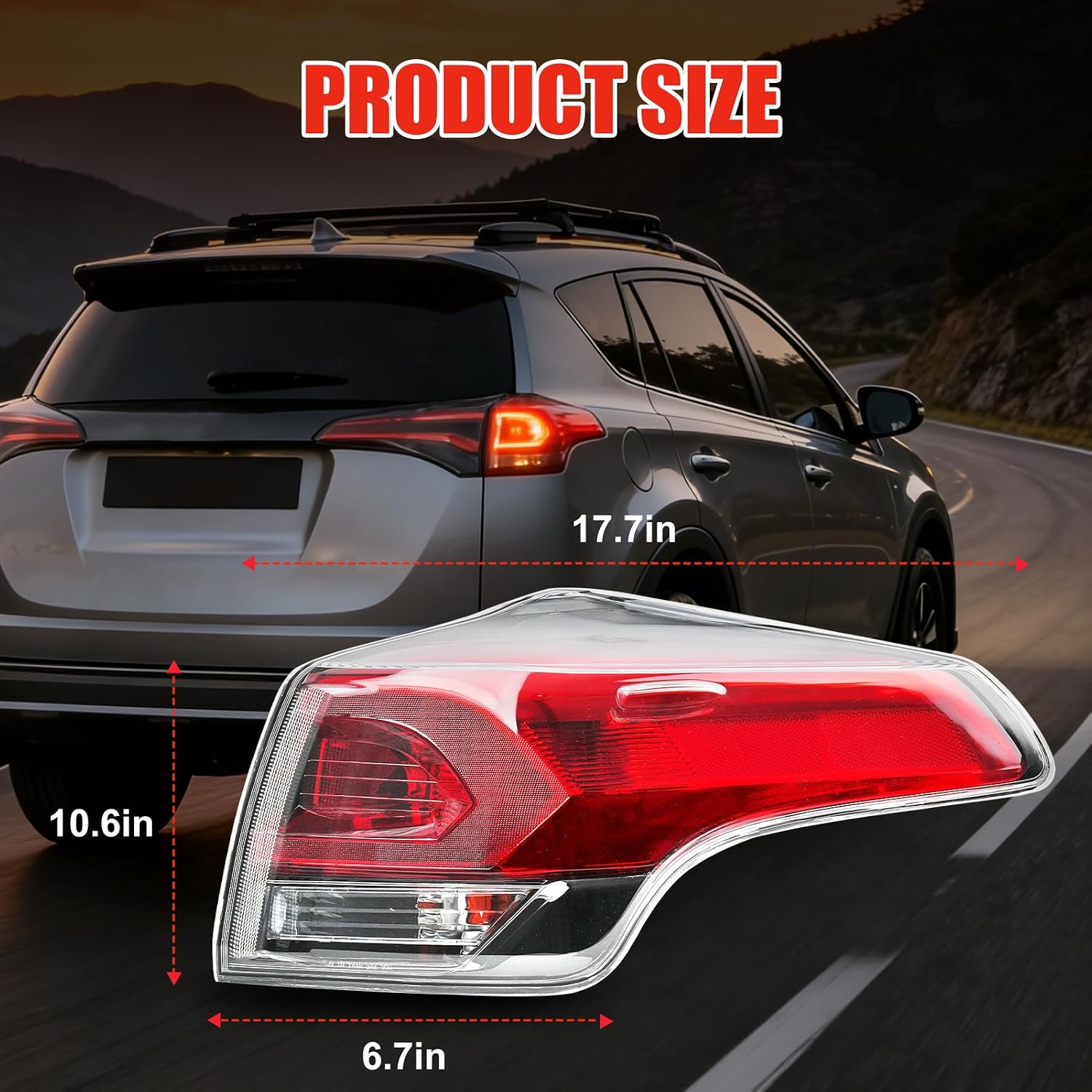 Right Outer Tail Light Assembly Compatible With 2016 2017 2018 Toyota RAV4,Rear Taillights Brake Lamps with Halogen Bulbs and Clear Lens Replaces 815600R061(Passenger Side)