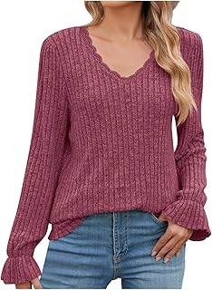 Camisa de manga larga de encaje cepillado para mujer, color liso, casual, cuello en V, otoño camiseta blanca Y2K 2025