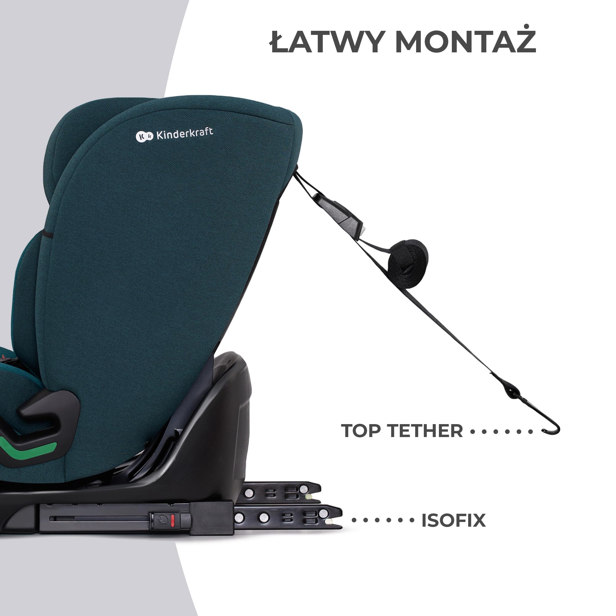 Kinderkraft ONETO3 Fotelik samochodowy z bazą, I-Size 76 do 150 cm, Systemy bezpieczeństwa, Isofix, Reclining, Wzmocniony zagłówek, Wkładka dla najmłodszych, Grupa wiekowa 1/2/3, do 36 kg, Niebieski