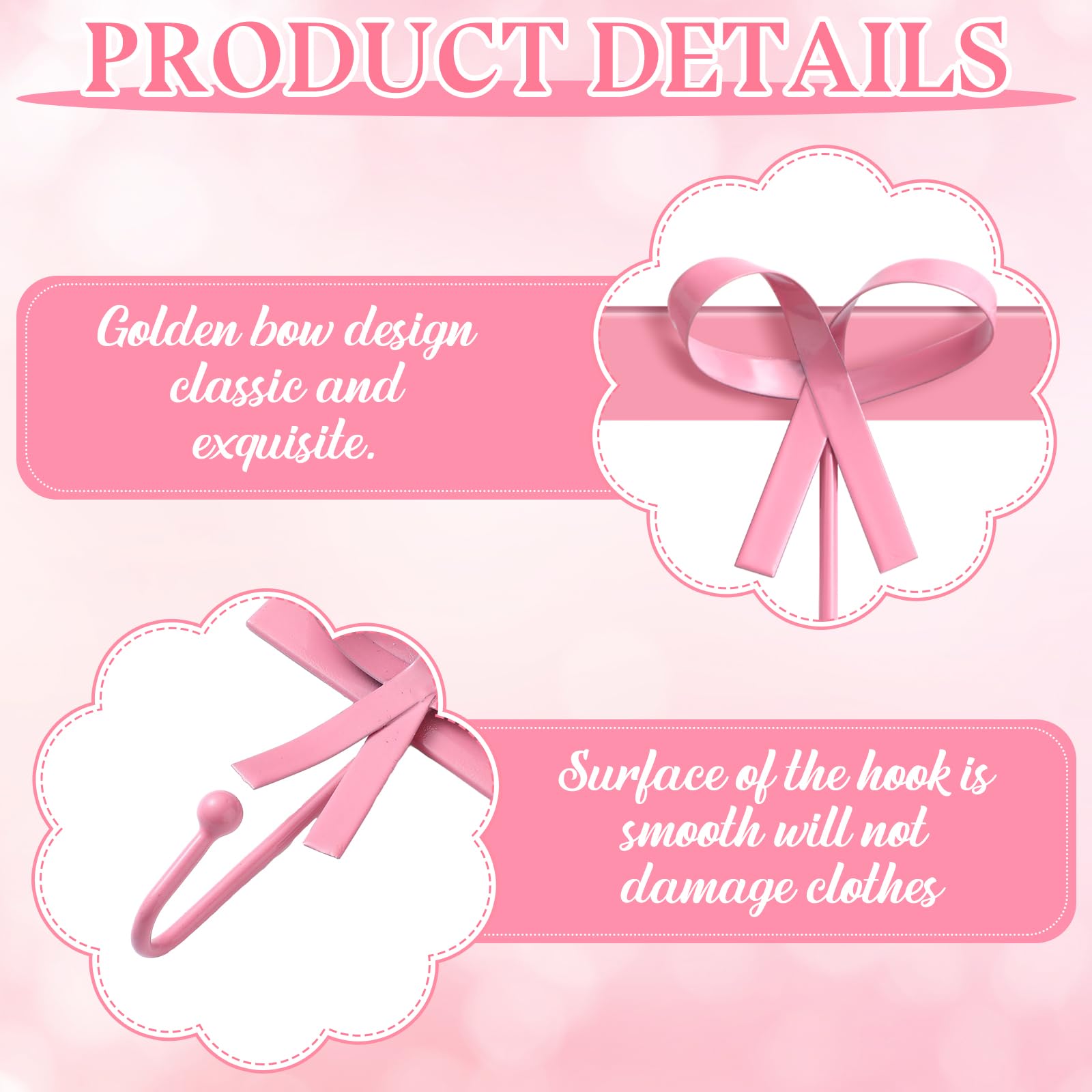 Tioncy 5 ganchos de pared para batas, abrigos, sombreros, nudos, ganchos de latón para decoración de pared para San Valentín, baño, sala de estar, cocina (rosa)