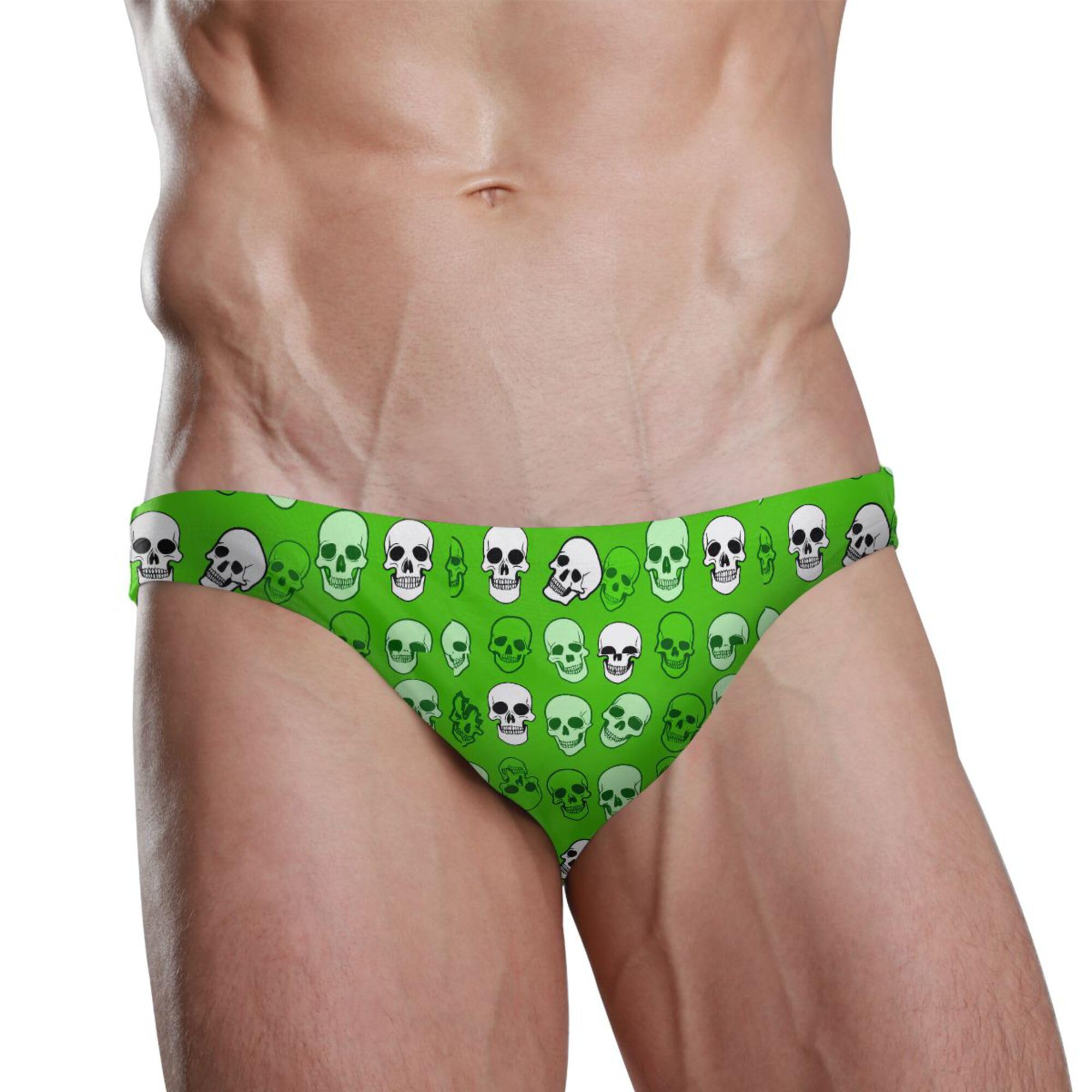 Skull Green Swim Briefs for Men Swimsuit Bikini Swimwear S B0404404